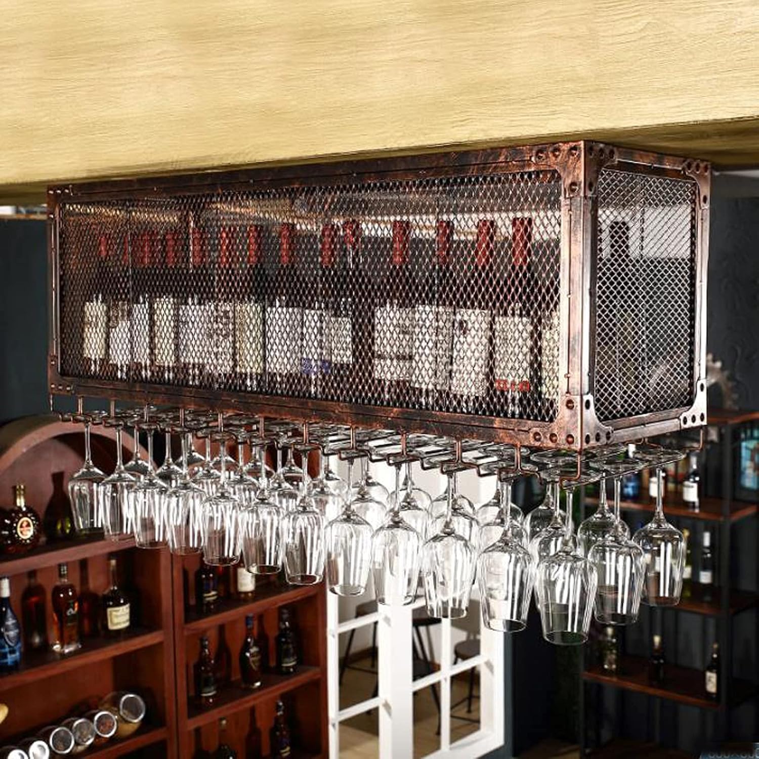 Wall-Mounted Wine Rack with Upside-Down Glass Holders