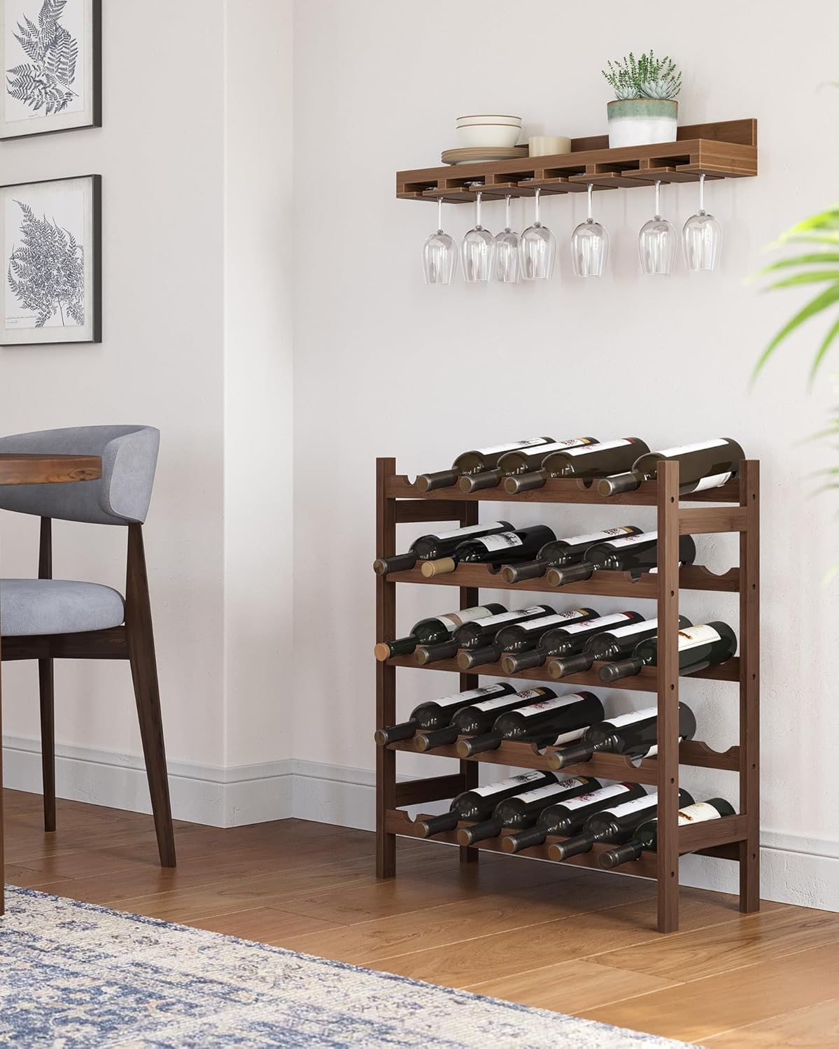 SONGMICS 30-Bottle Bamboo Wine Rack 5-Tier Freestanding Display Stand