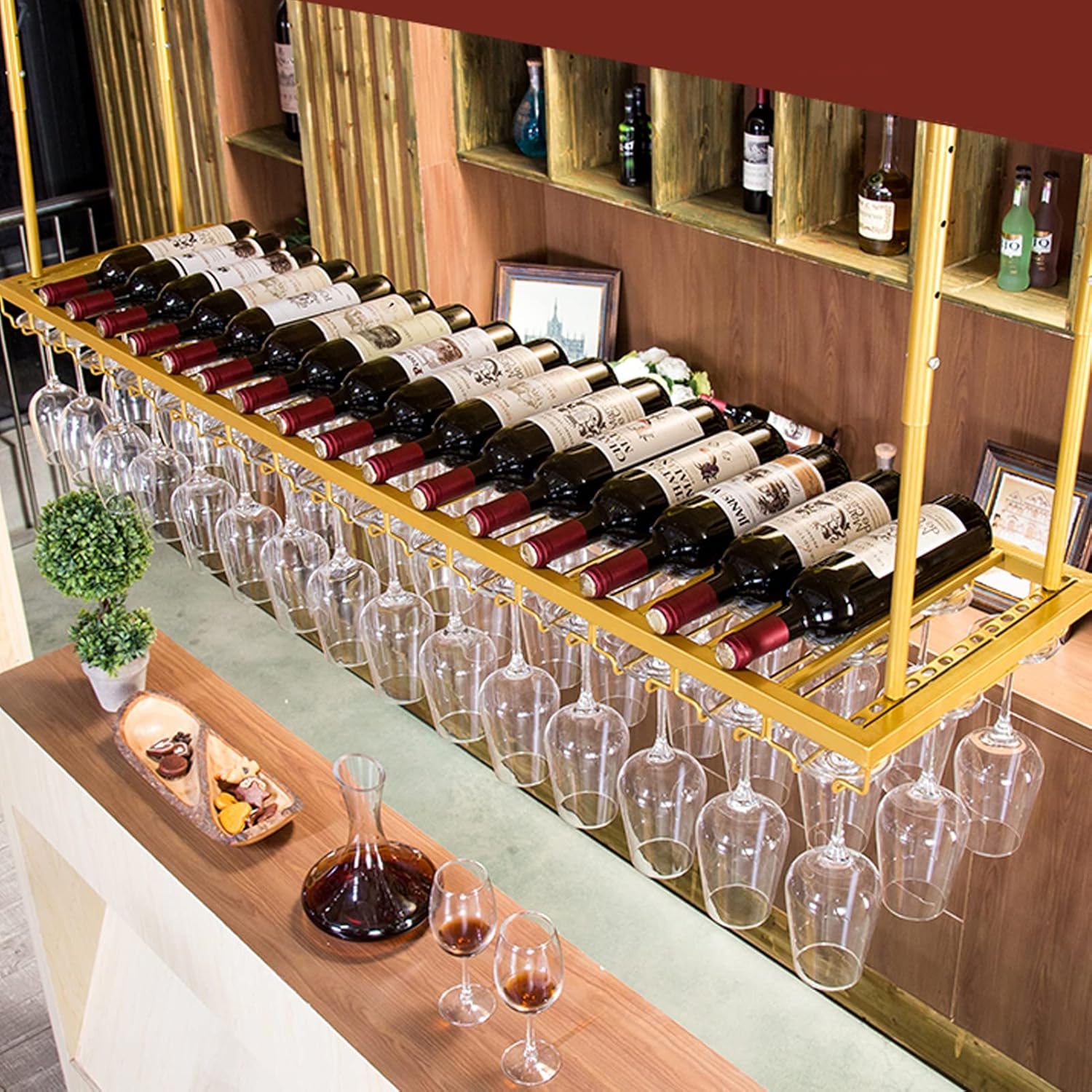 ZJDYDY Wall-Mounted Wine Rack with Goblet Stemware Holders