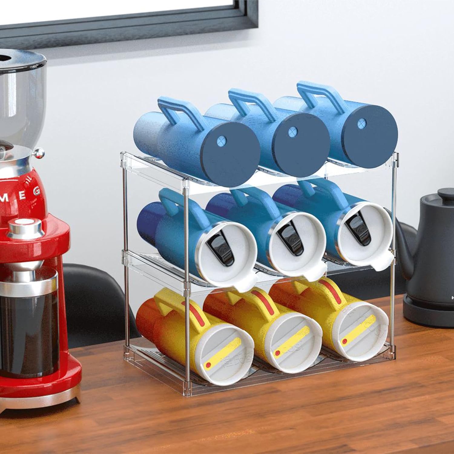 IEEK Plastic Stackable Bottle Storage Rack with 2 Tiers and 3 Bottles