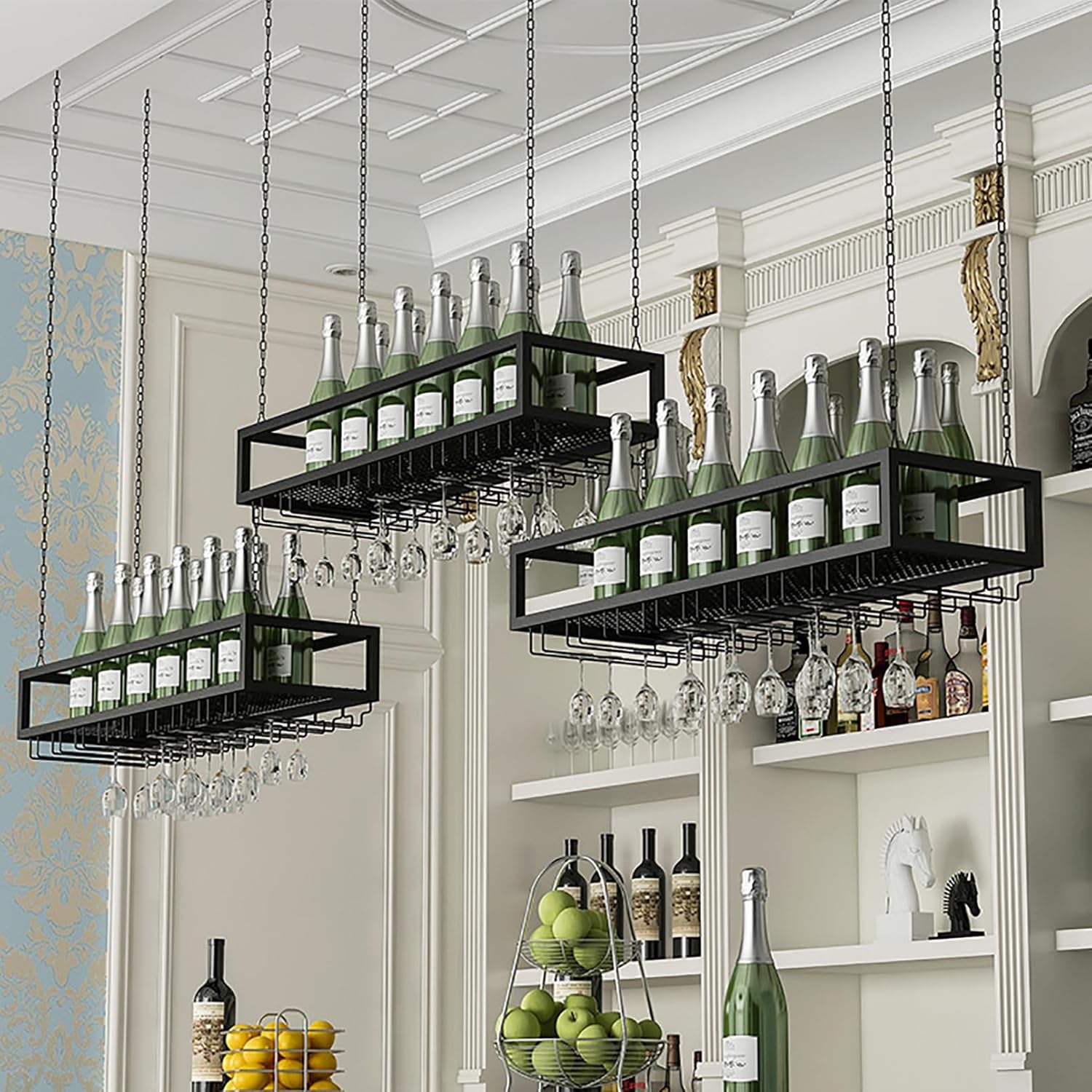 Ceiling Wine Glass Rack with Adjustable Height and Durable Metal