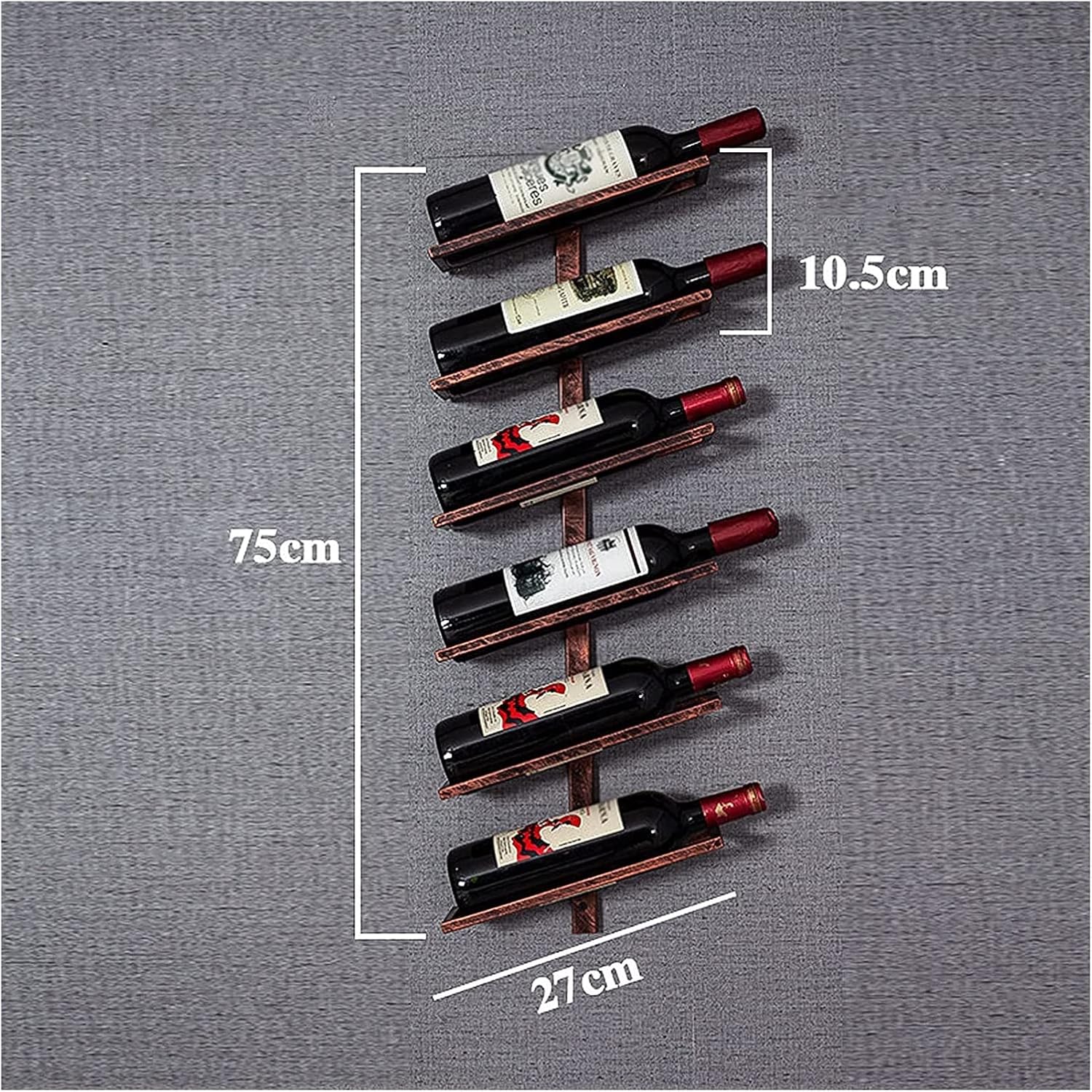 ALDEPO Wall-Mounted Wine Rack - 6 Bottles Bronze Wrought Iron