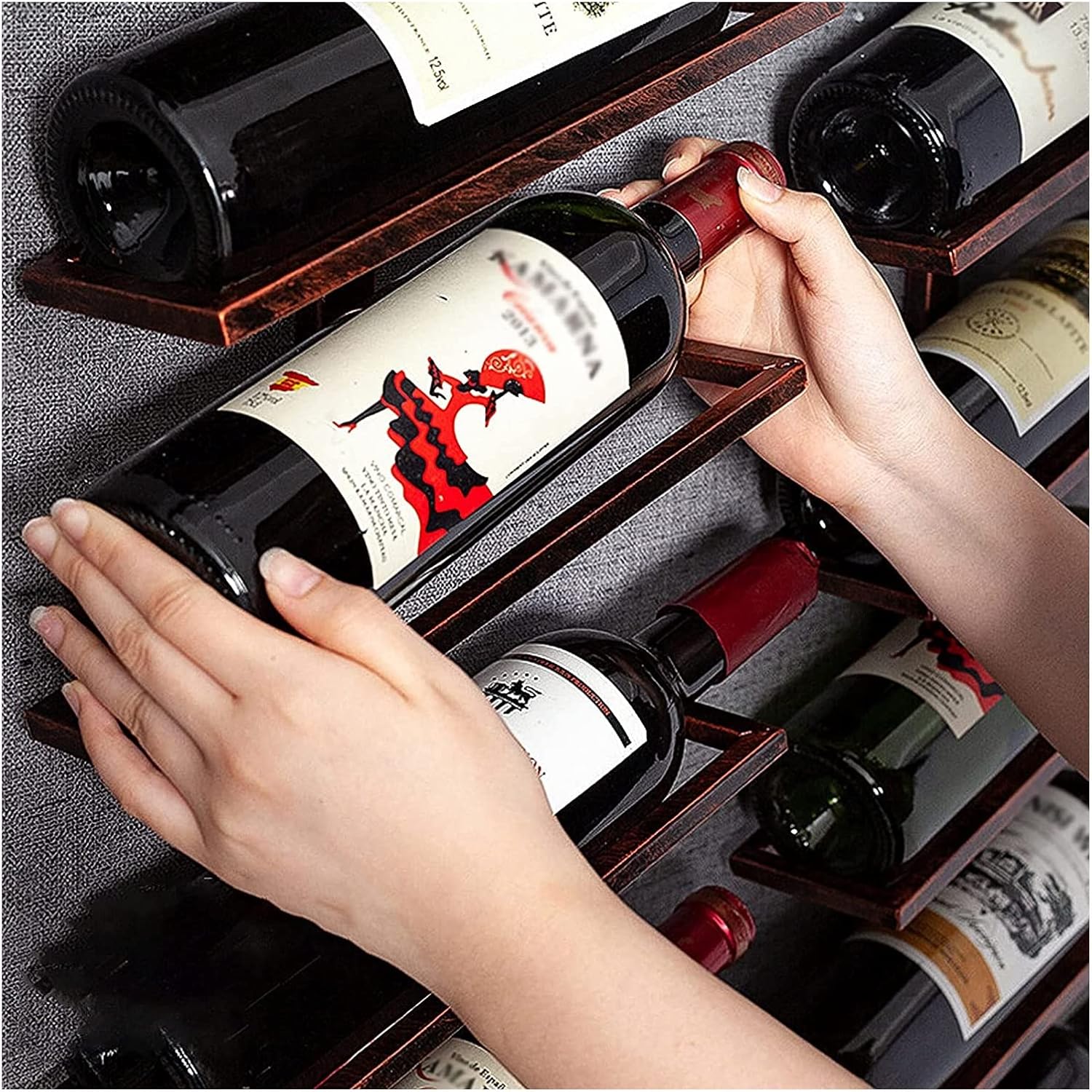 ALDEPO Wall-Mounted Wine Rack - 6 Bottles Bronze Wrought Iron