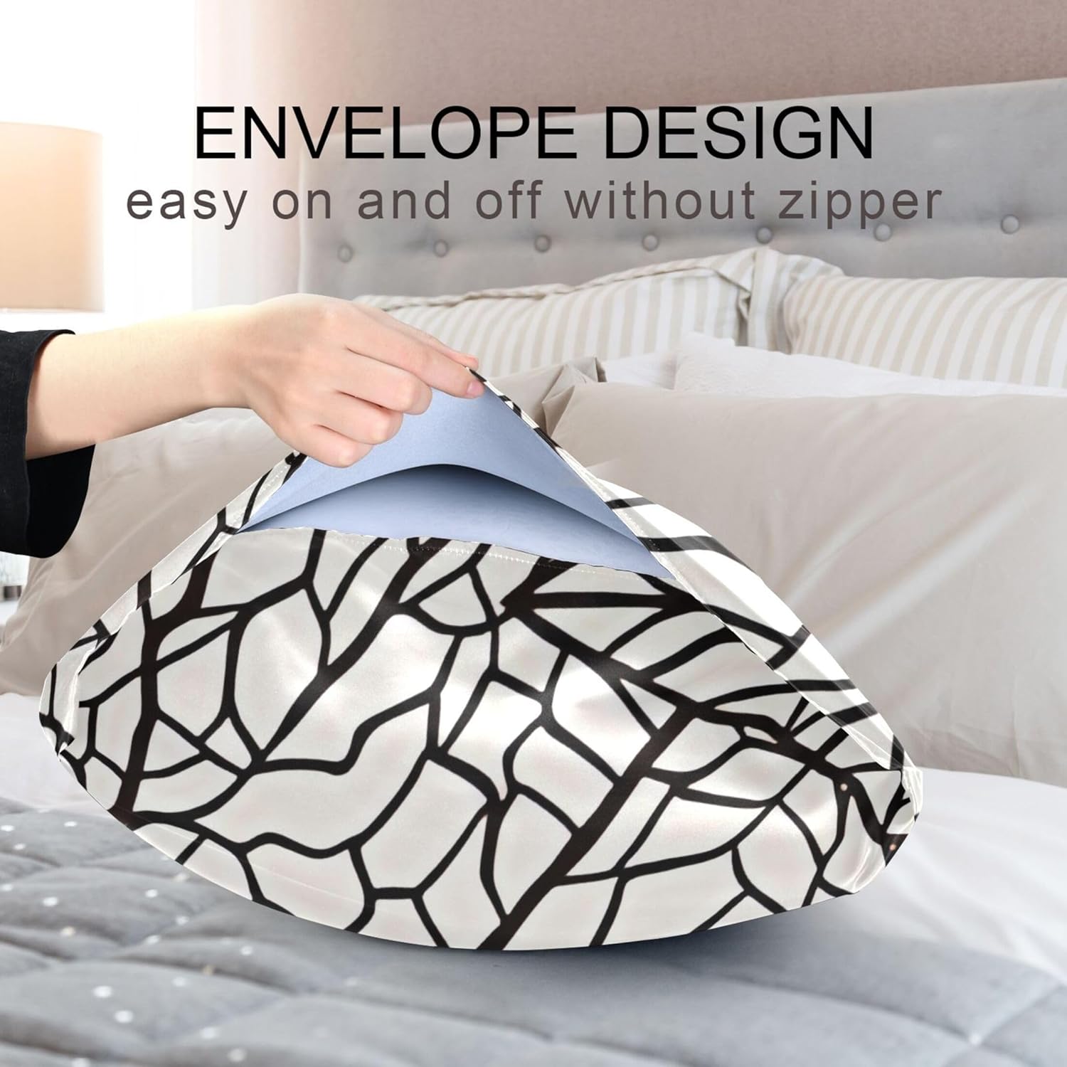 TSENQUE Leaves Geometric Satin Pillow Case Cooling Bed Decor