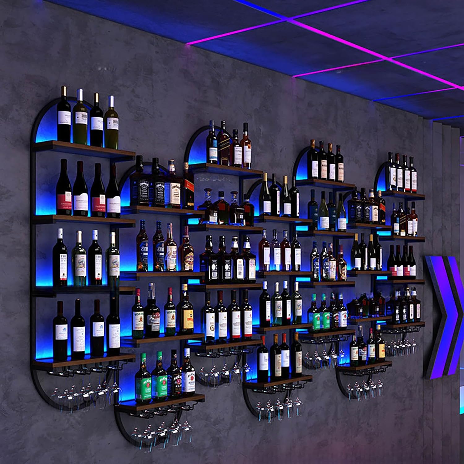 RAJYQODIS Wall Mounted Wine Rack 3-Tier Black Industrial Style
