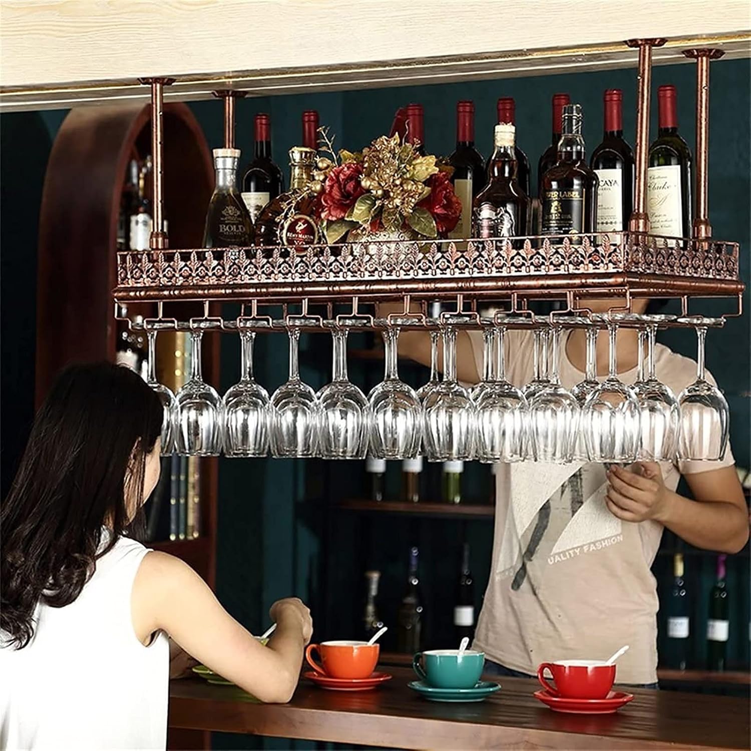 Adjustable Metal Ceiling Wine Rack for Home Bar Decor