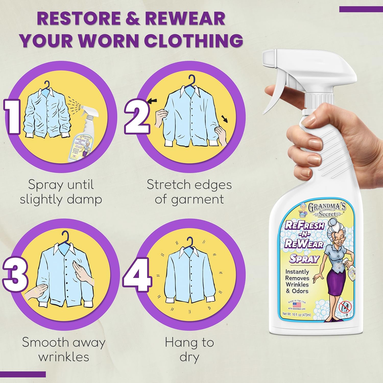 Grandmas Secret ReFresh N ReWear Spray - 16 Ounce