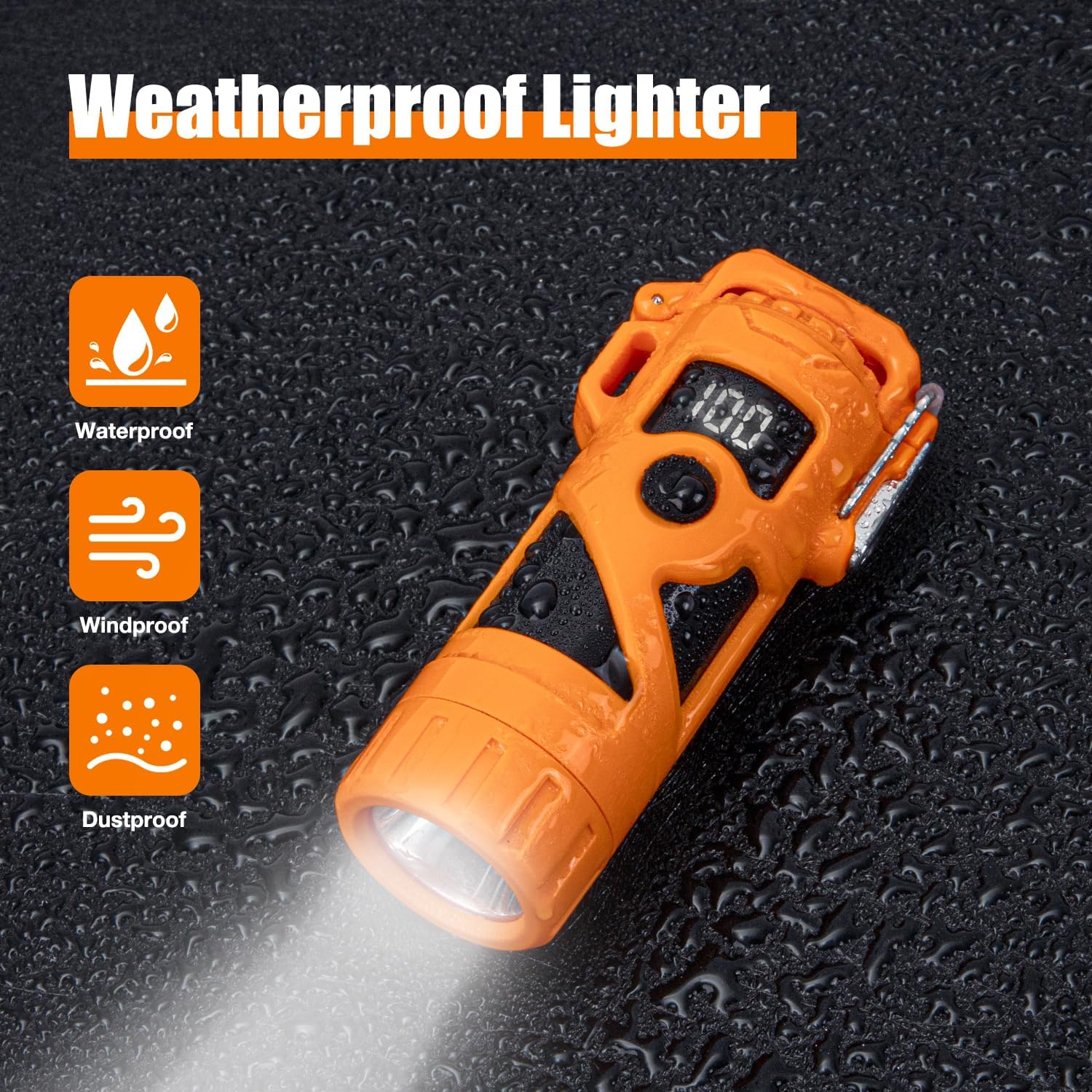 LcFun Rechargeable Waterproof Dual Arc Plasma Lighter with Flashlight and Battery Display