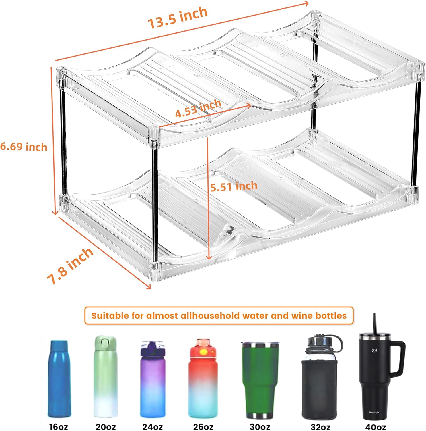 IEEK Plastic Stackable Bottle Storage Rack with 2 Tiers and 3 Bottles