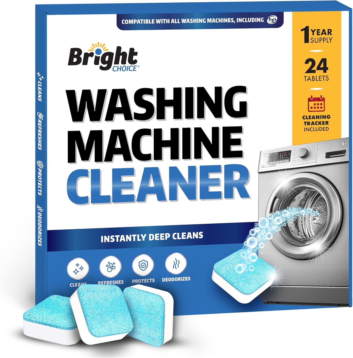 Bright Choice Washing Machine Cleaner Tablets - 24 Pack Universal Cleaner for HE Standard Machines