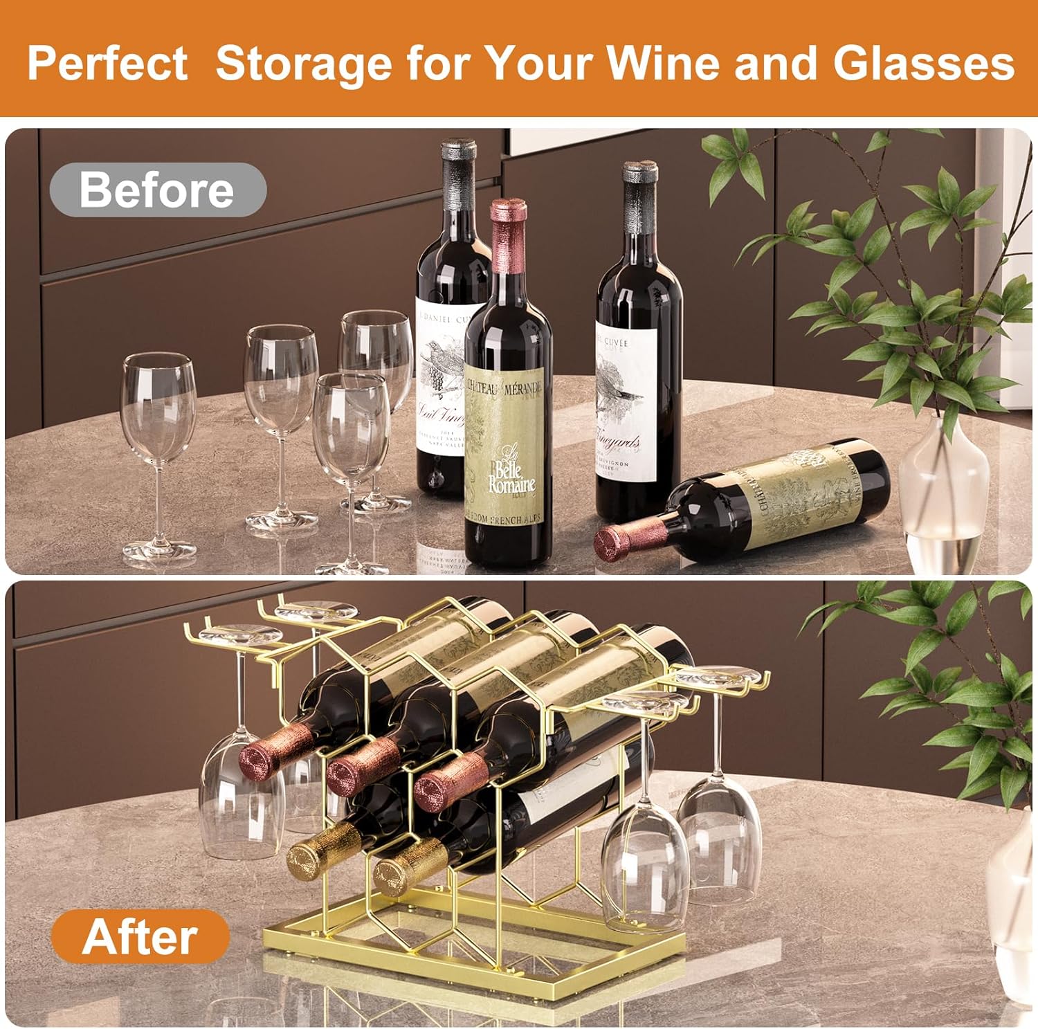 Modern Black Metal 8 Bottle Countertop Wine Rack
