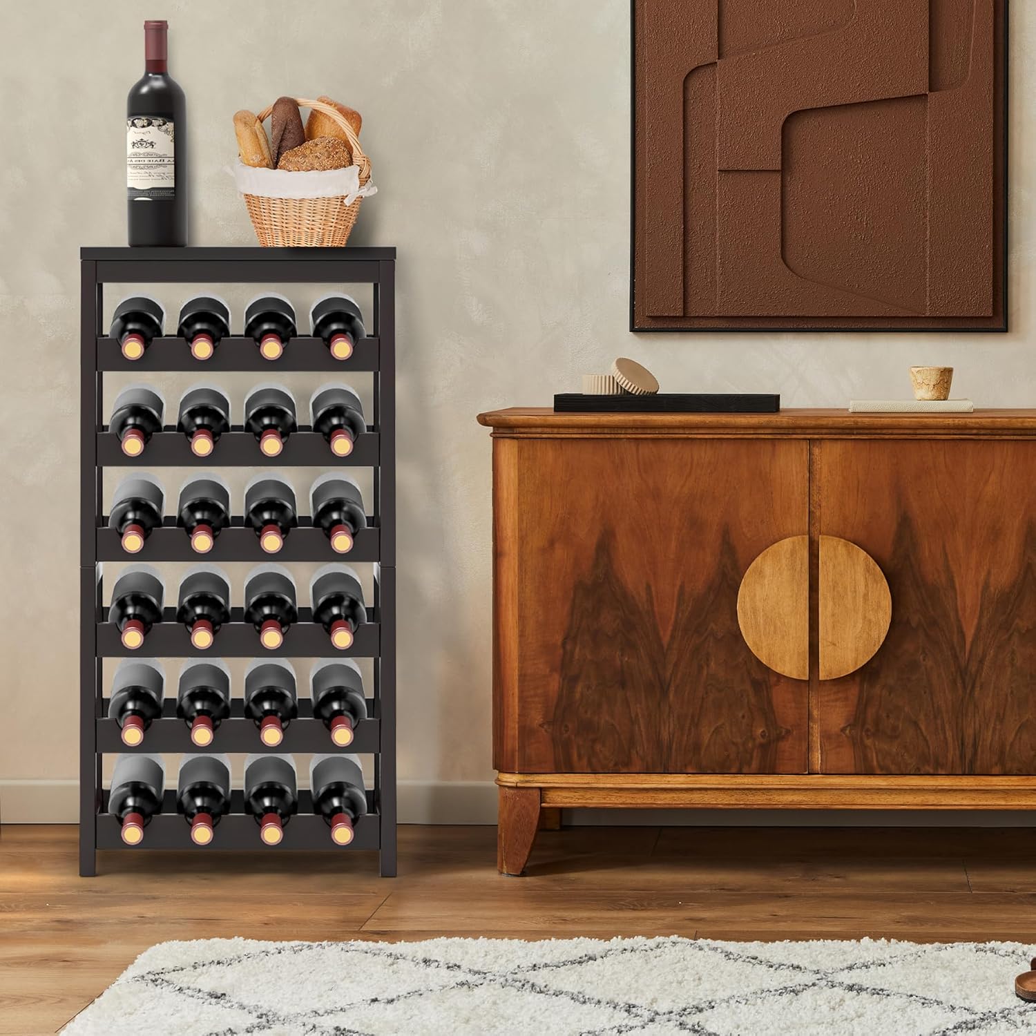 24 Bottle Wine Rack Dark Brown Bamboo
