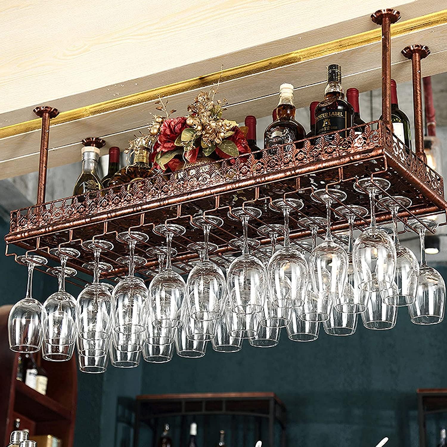 Wall-Mounted Wine Rack with Adjustable Hooks