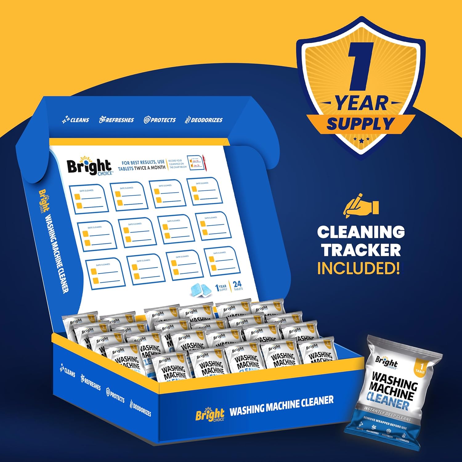 Bright Choice Washing Machine Cleaner Tablets - 24 Pack Universal Cleaner for HE Standard Machines