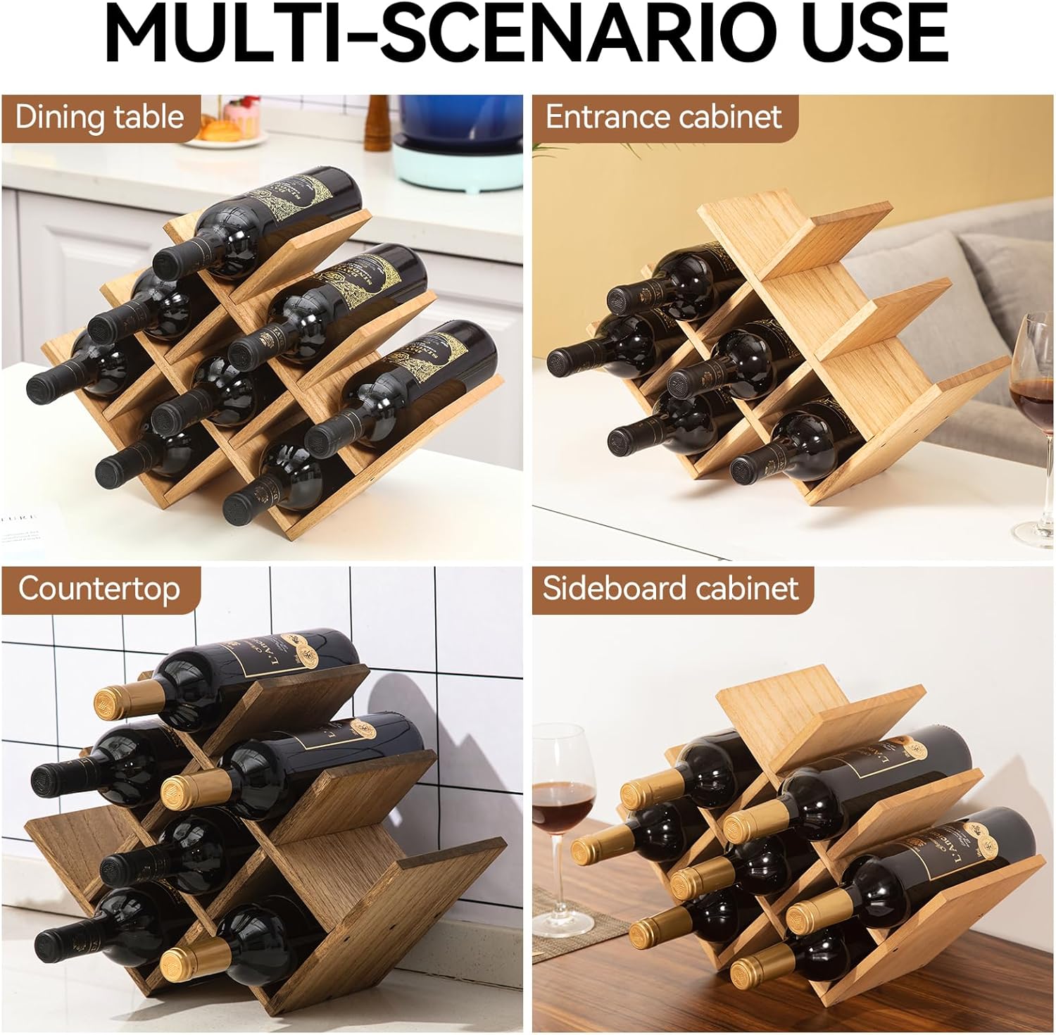 KIRIGEN 3-Tier Wooden Wine Rack for 8 Bottles 1