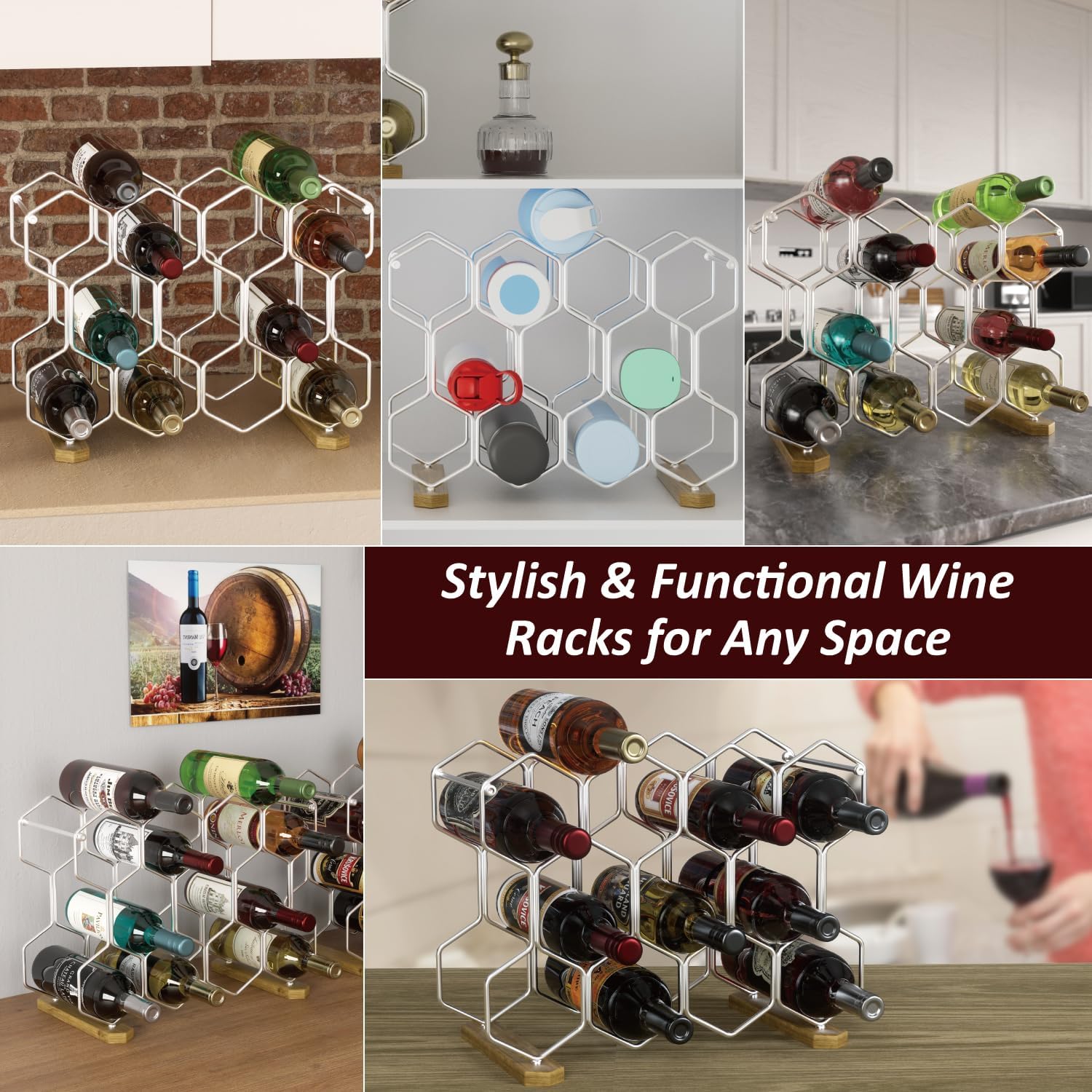 Buruis 14-Bottle Wine Rack with Chrome Base