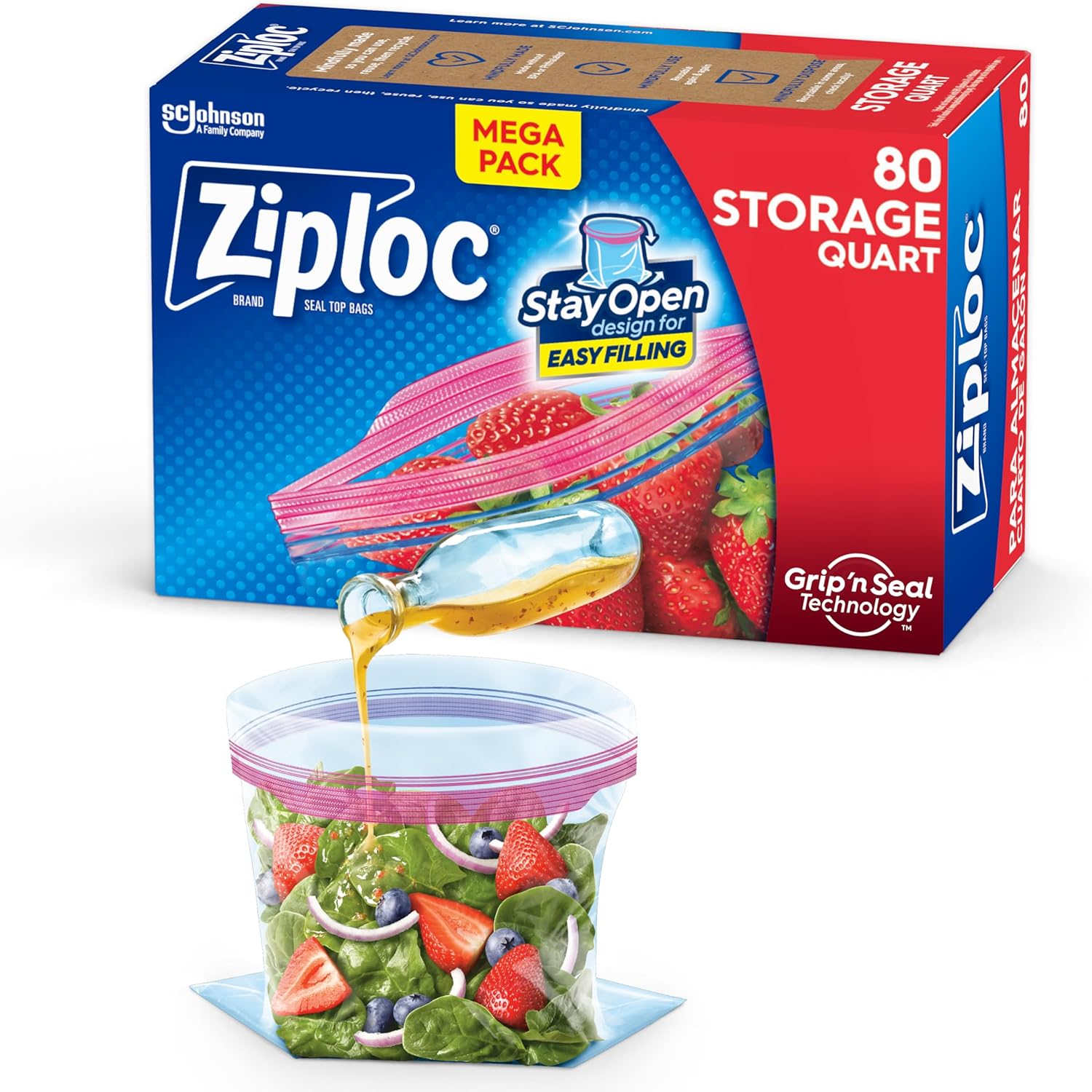 Ziploc Quart Food Storage Bags 80 Count Stay Open