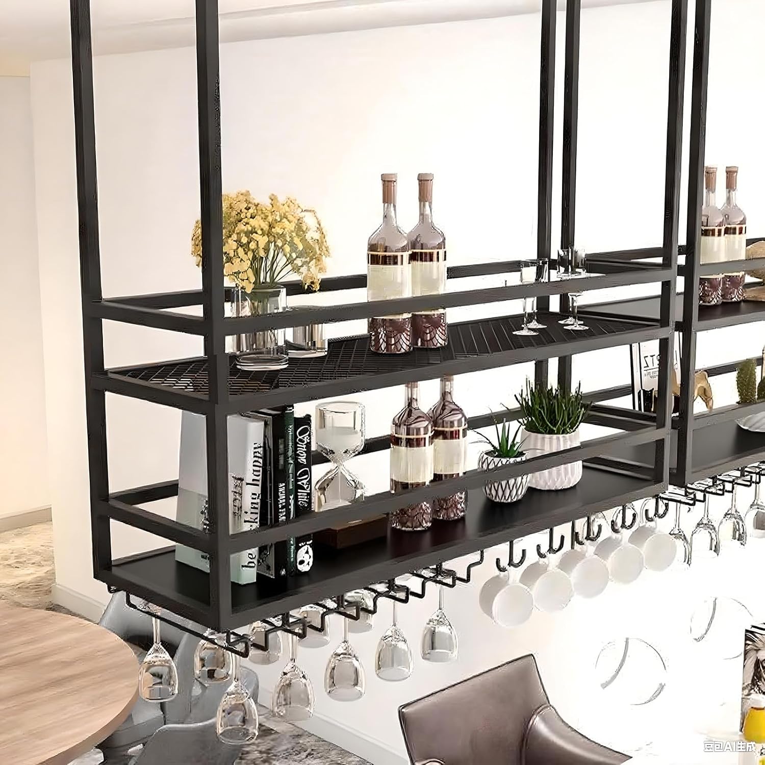 Ceiling Wine Glass Rack 2-Tier Metal Storage Shelf