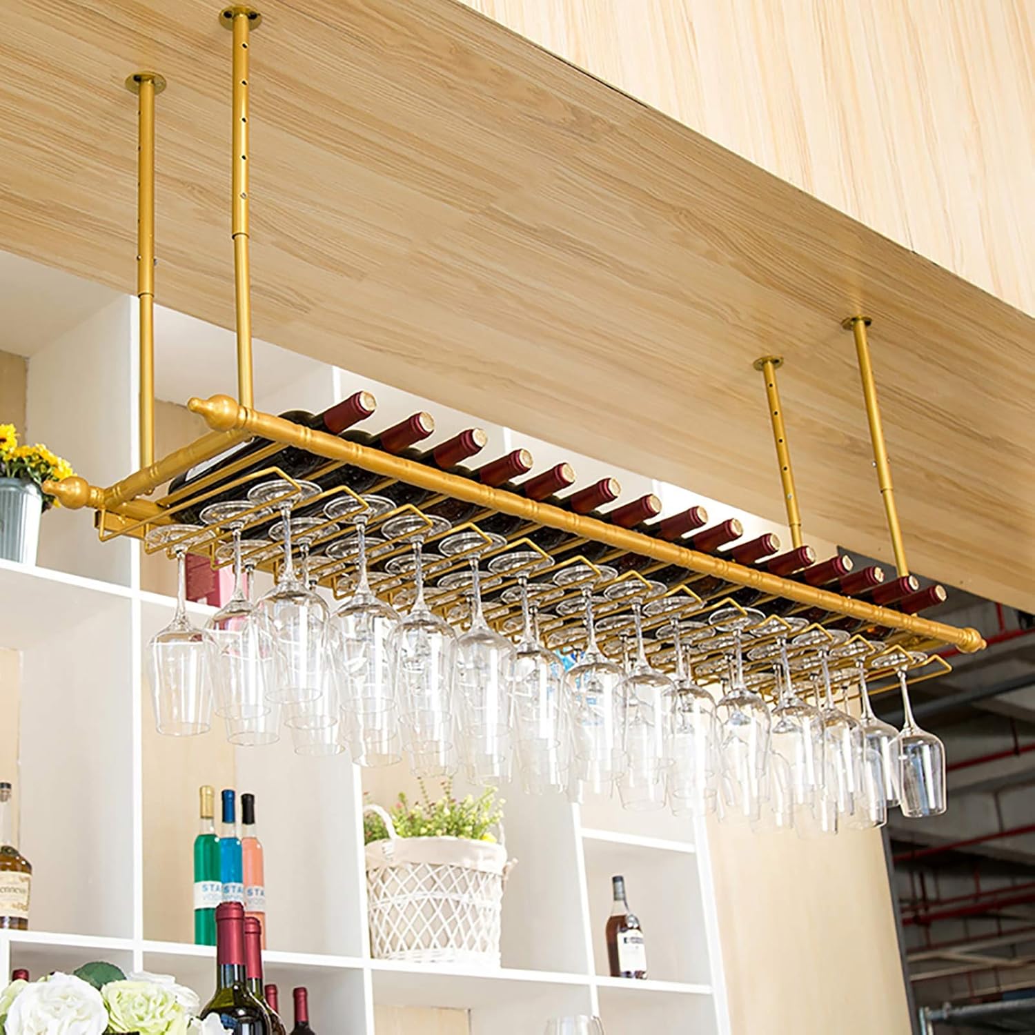 Ceiling Wine Rack with Adjustable Height and Spacing