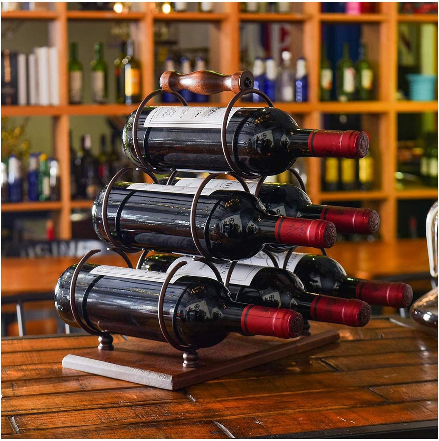 BOCbco Rustic Tabletop Wine Rack Holds 6 Bottles