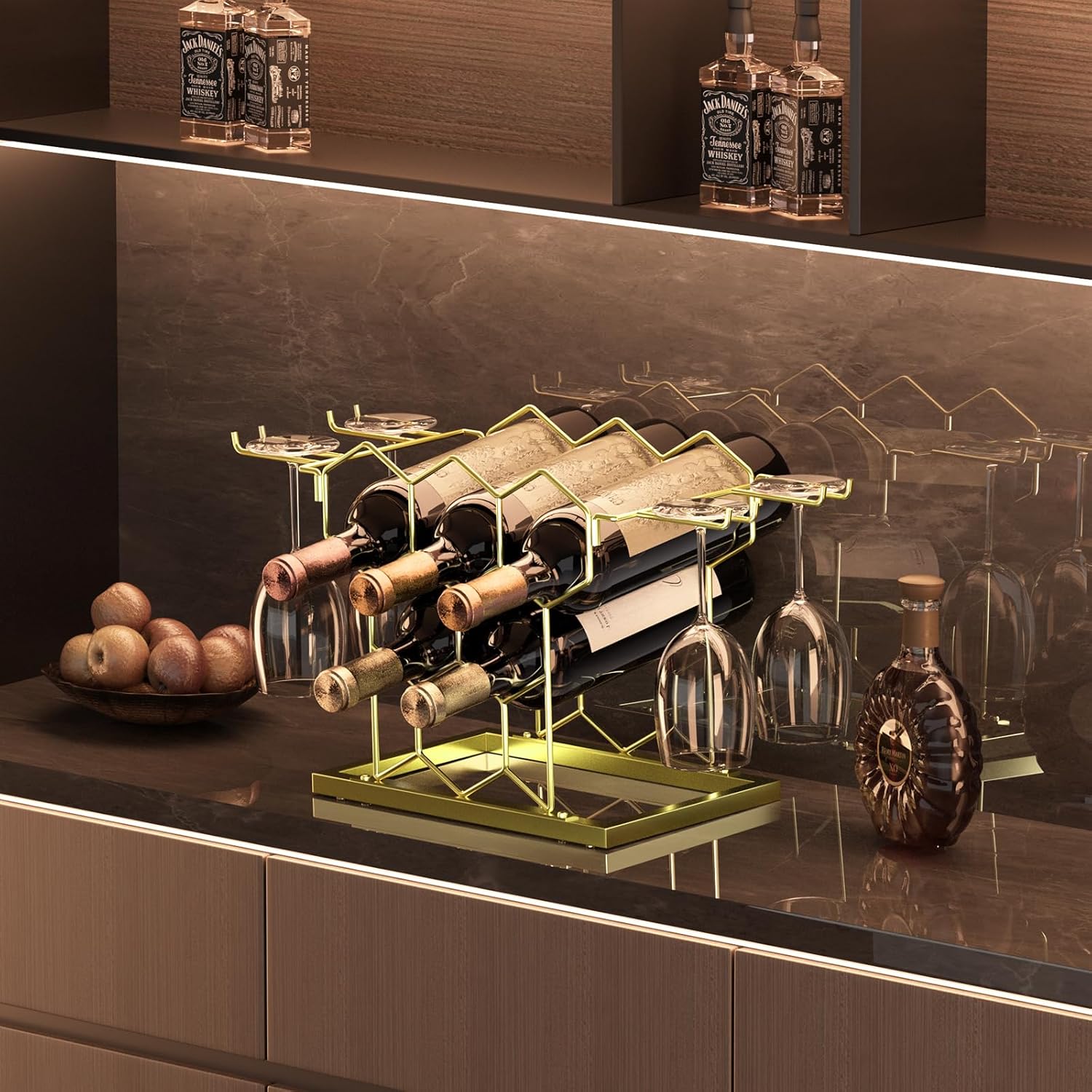 Modern Black Metal 8 Bottle Countertop Wine Rack
