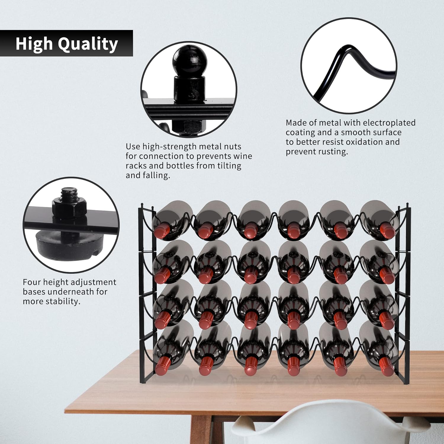 TONLEA 4-Tier Wine Rack - 3-in-1 Stackable Storage