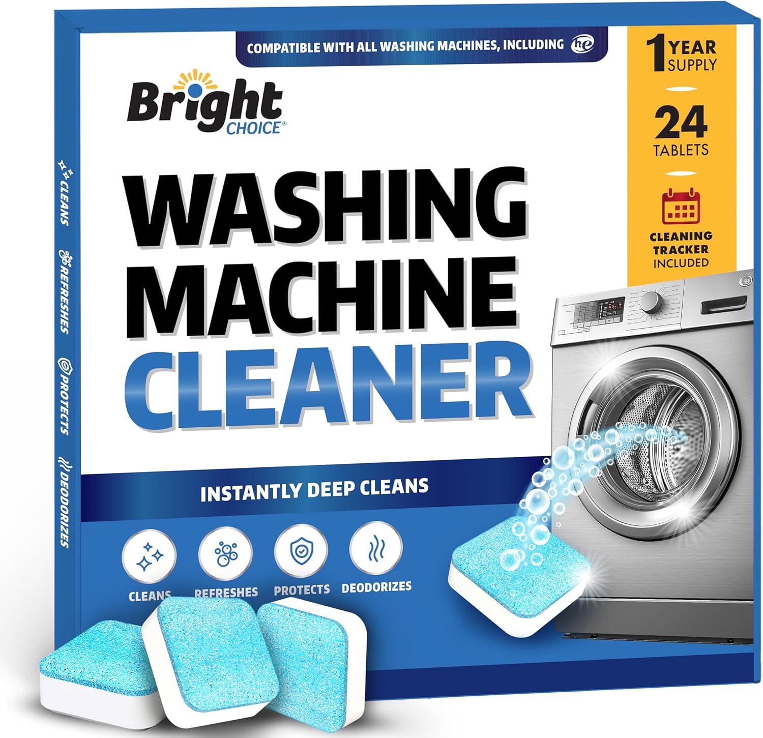 Bright Choice Washing Machine Cleaner Tablets - 24 Pack Universal Cleaner for HE Standard Machines