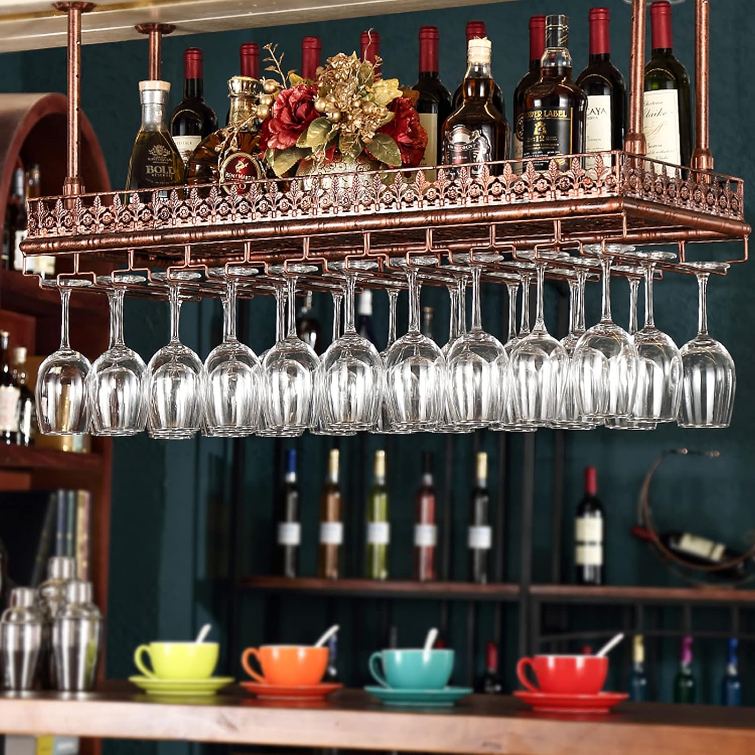 Wall-Mounted Wine Rack with Adjustable Hooks