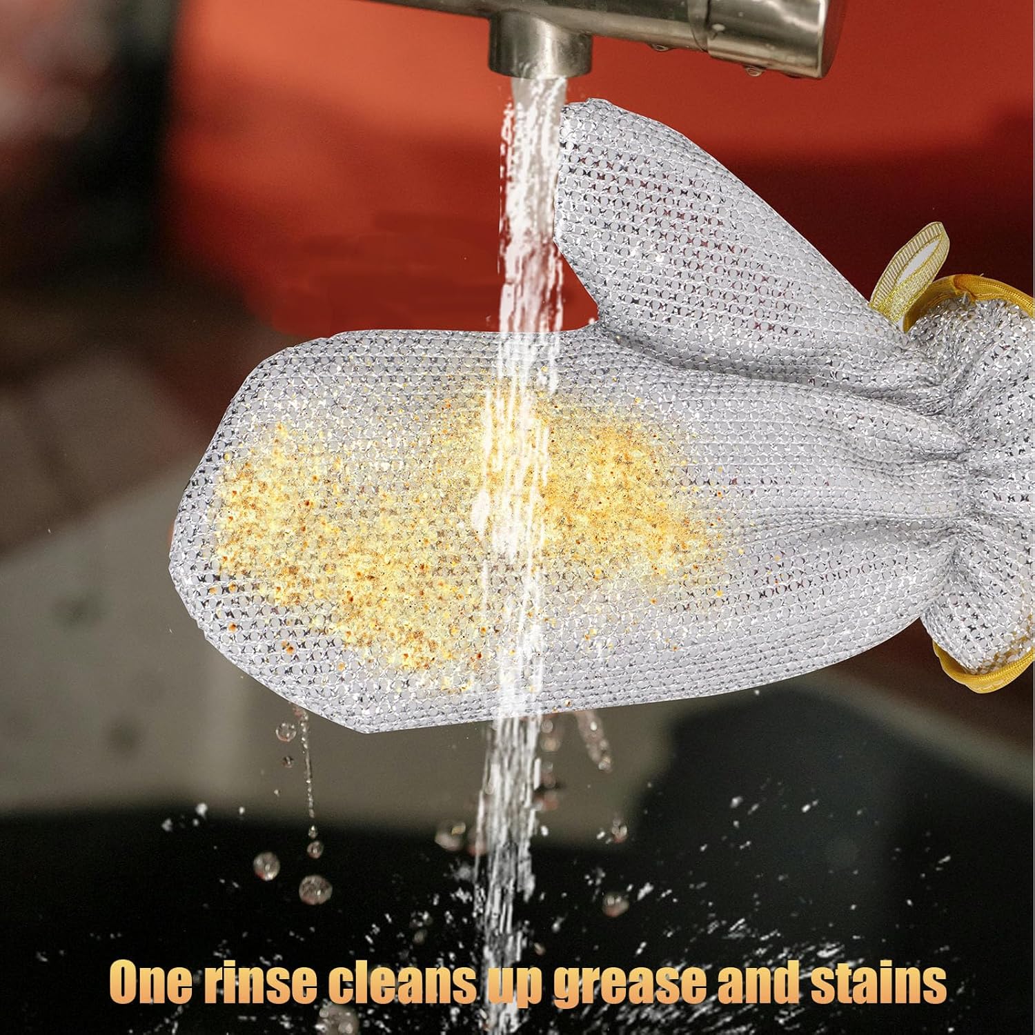 Realand 2 Pairs Dish Washing Gloves with Non Scratch Sponges