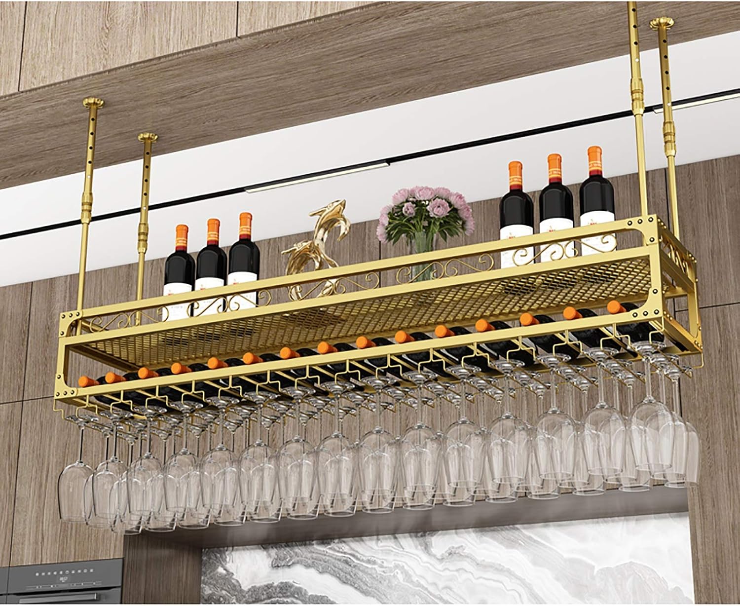 Adjustable 2-Layer Metal Wine Rack for Bar Kitchen Restaurant