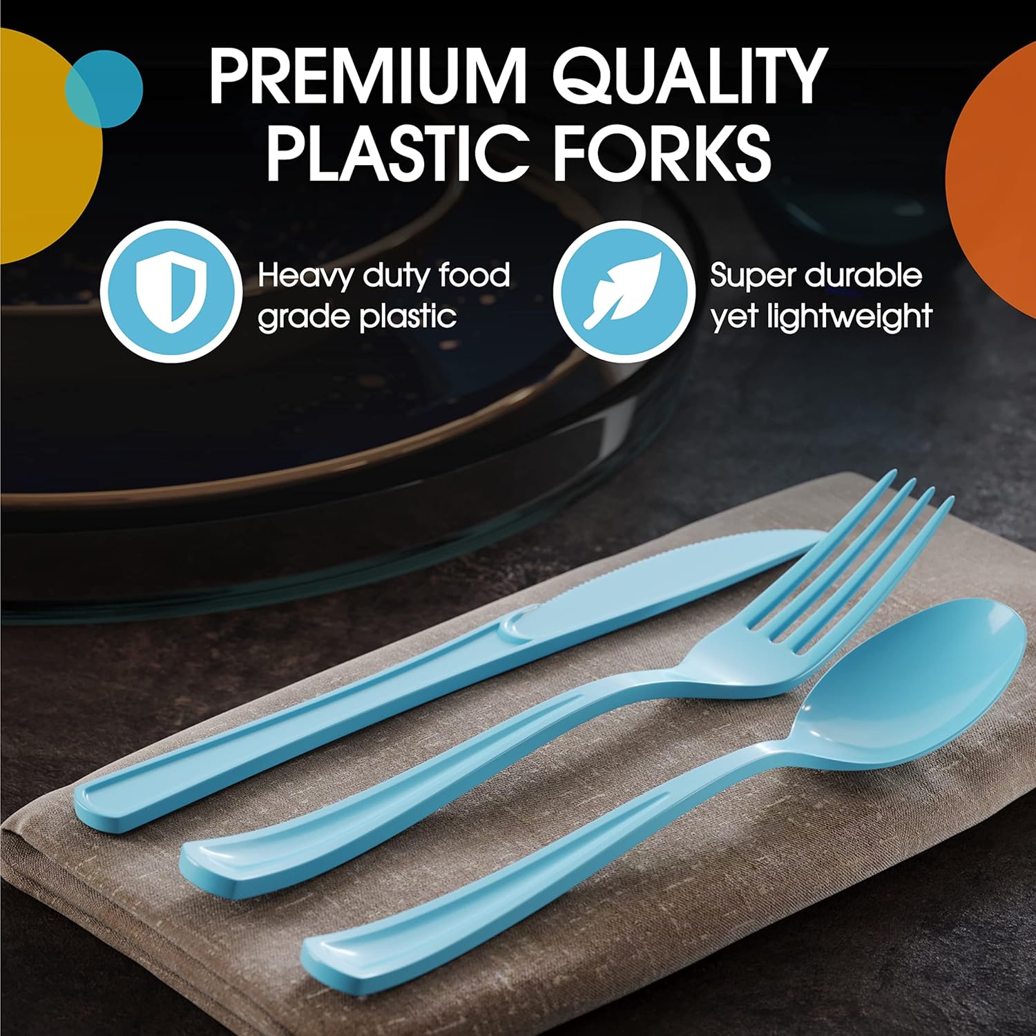 Light Blue Plastic Forks 50 Pcs Disposable Cutlery Set