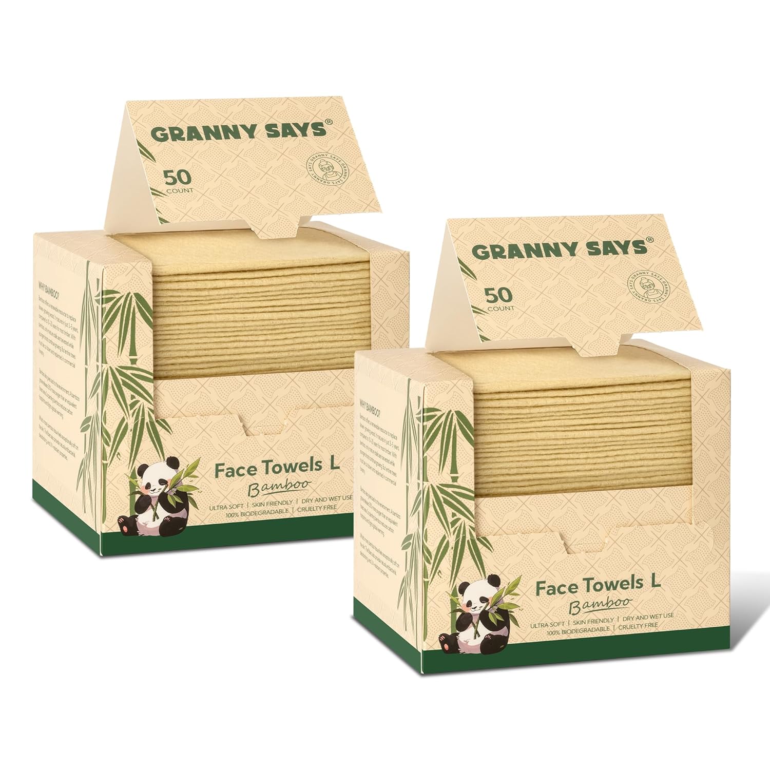 GRANNY SAYS Bamboo Face Towels 100 Count2 Pack 8x10 Inches