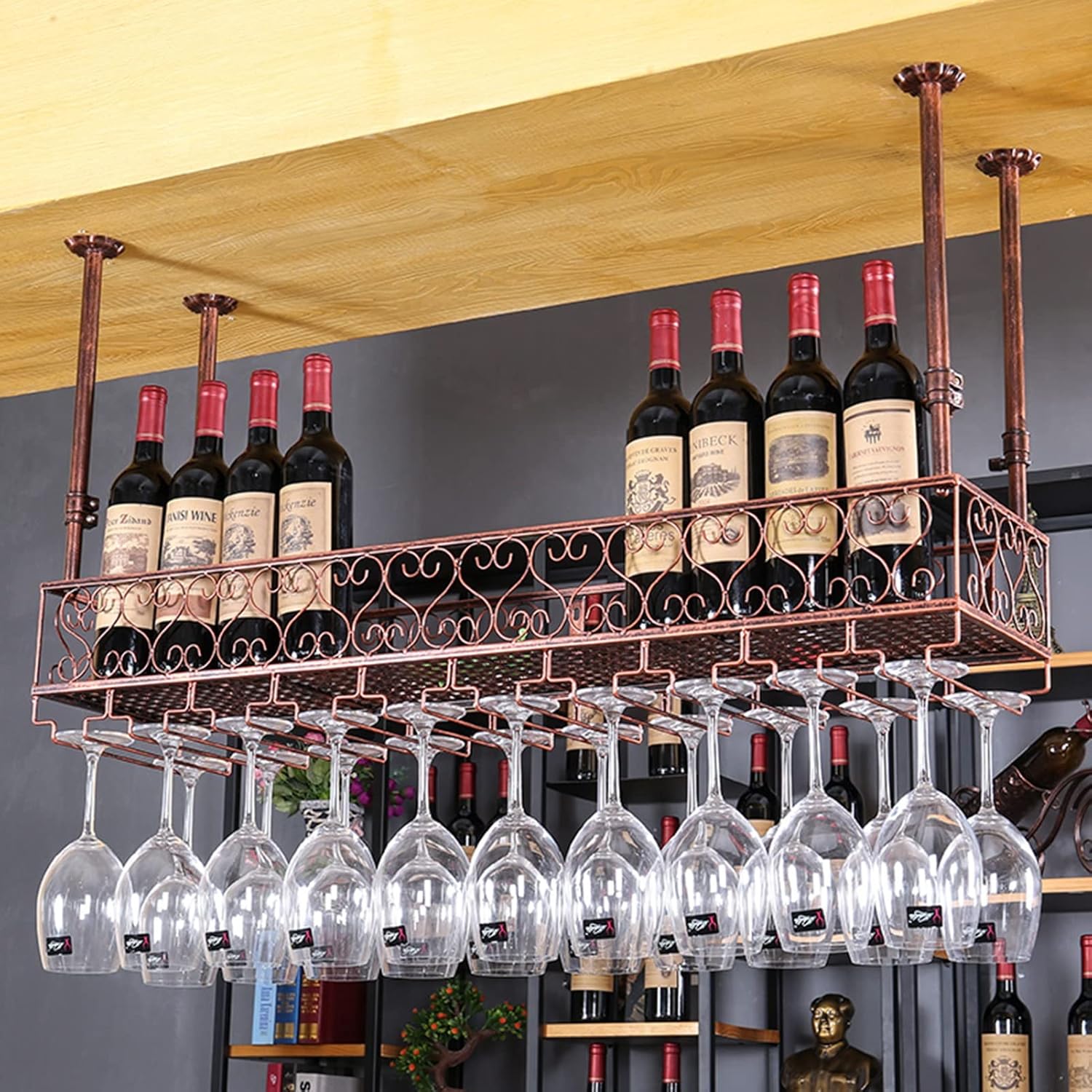 Suuim Wine Rack Wall Mount for Bottles and Glasses