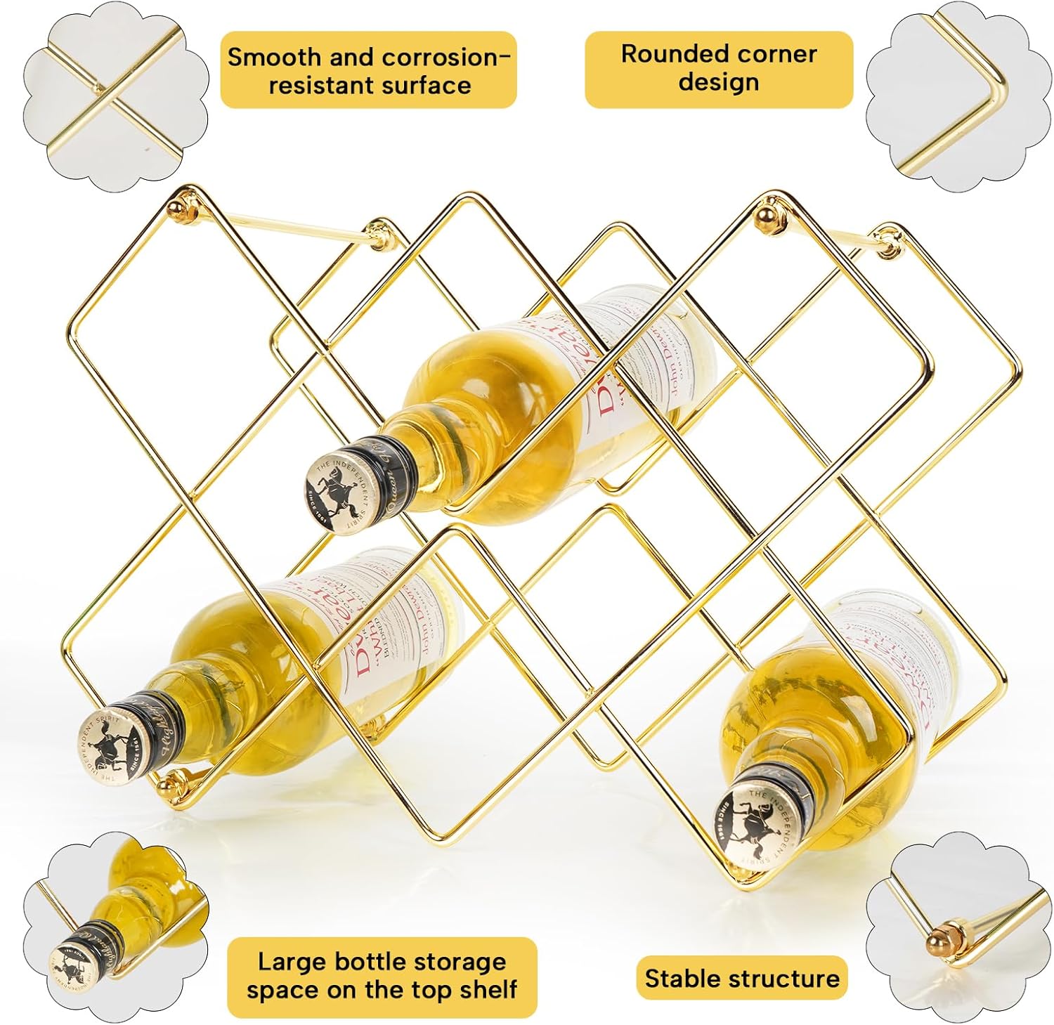 Modern Gold Metal Wine Rack 10 Bottles