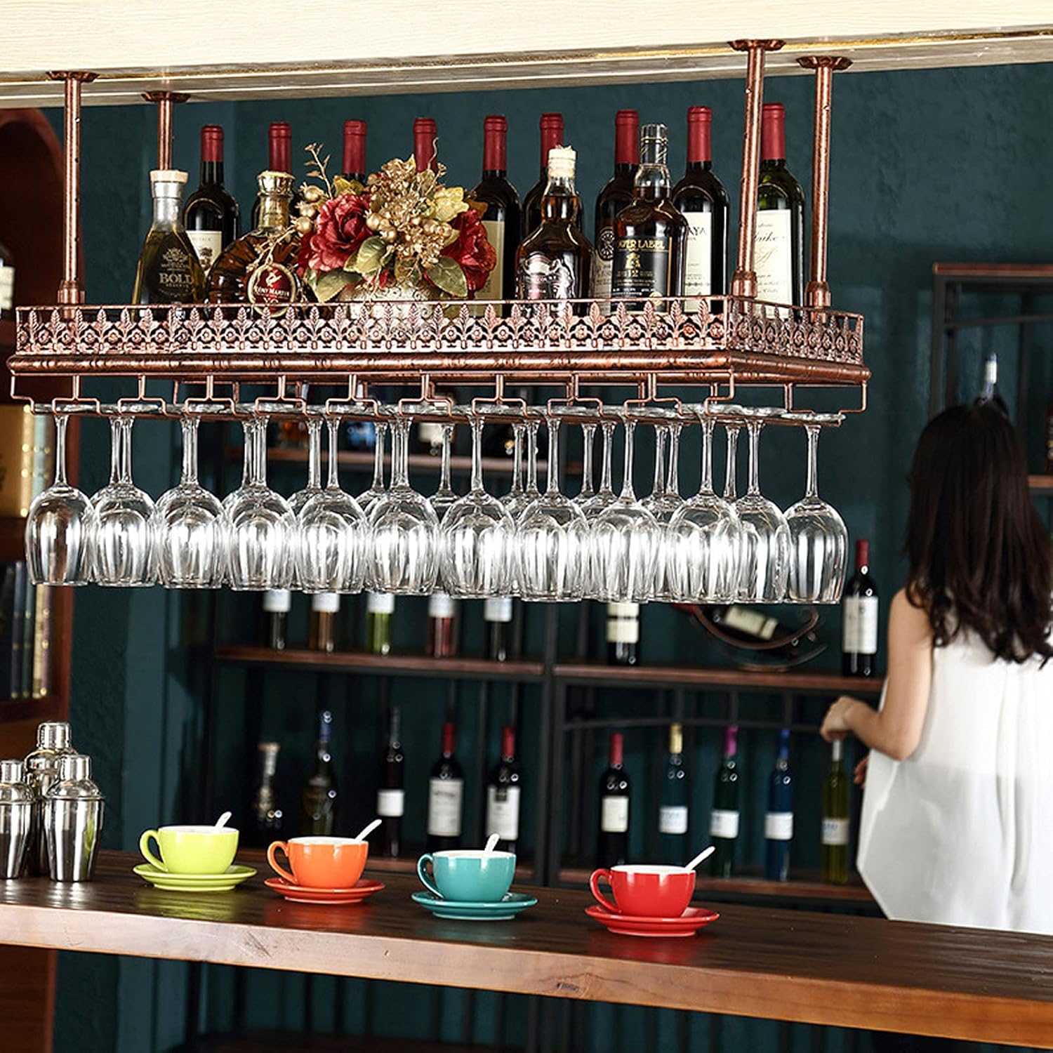 Wall-Mounted Wine Rack with Adjustable Hooks