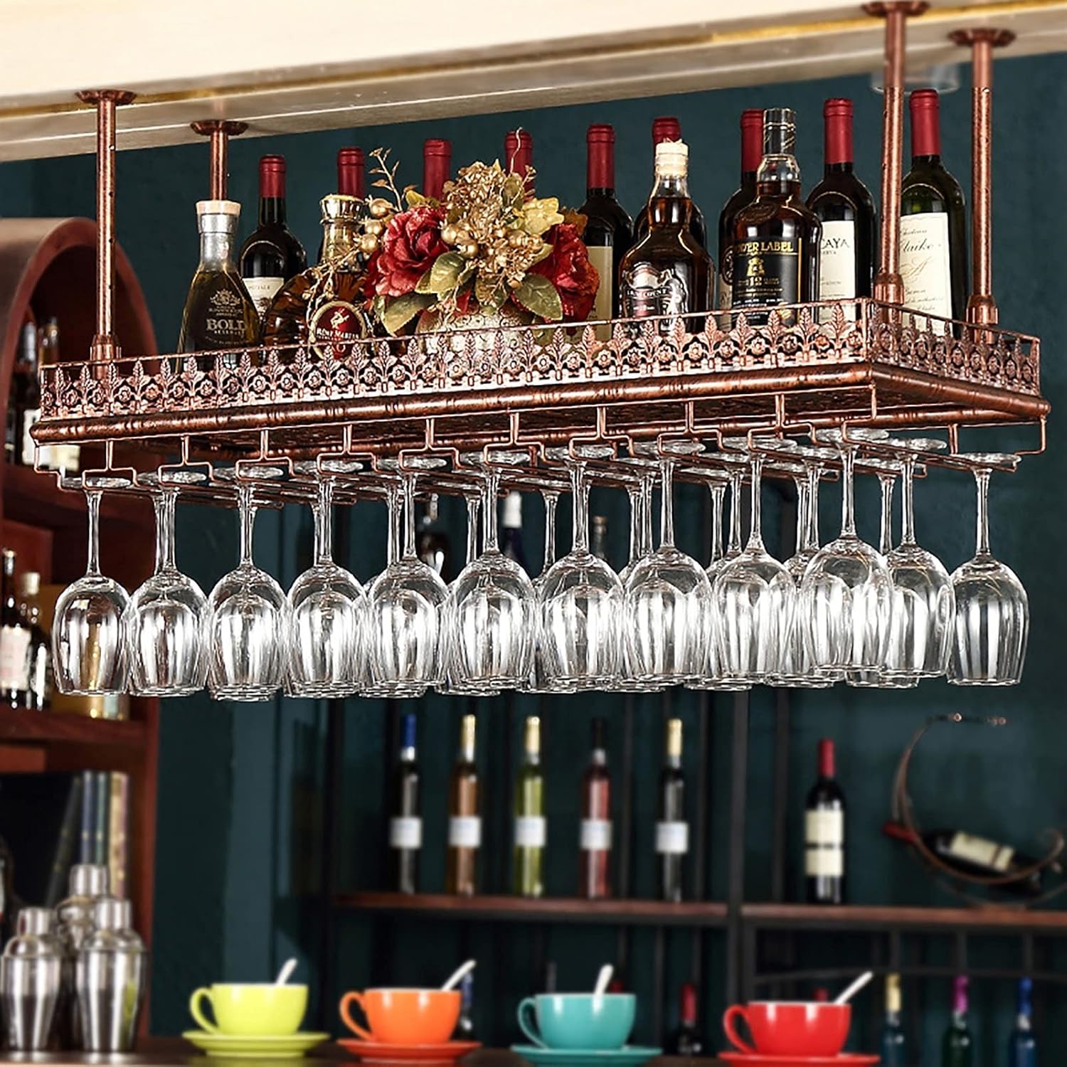 Adjustable Metal Ceiling Wine Rack for Home Bar Decor