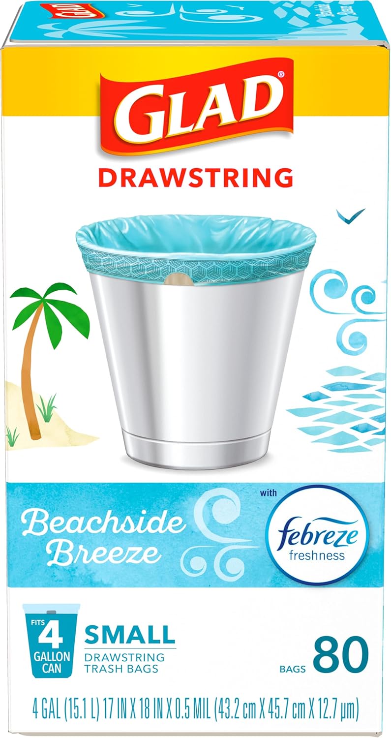 Glad Small Trash Bags 4 Gallon Febreze Beachside Breeze 80 Count