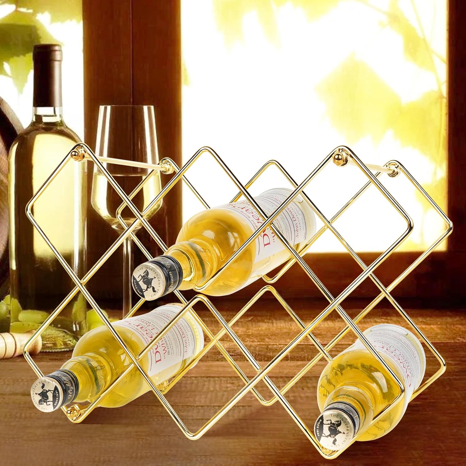 Modern Gold Metal Wine Rack 10 Bottles