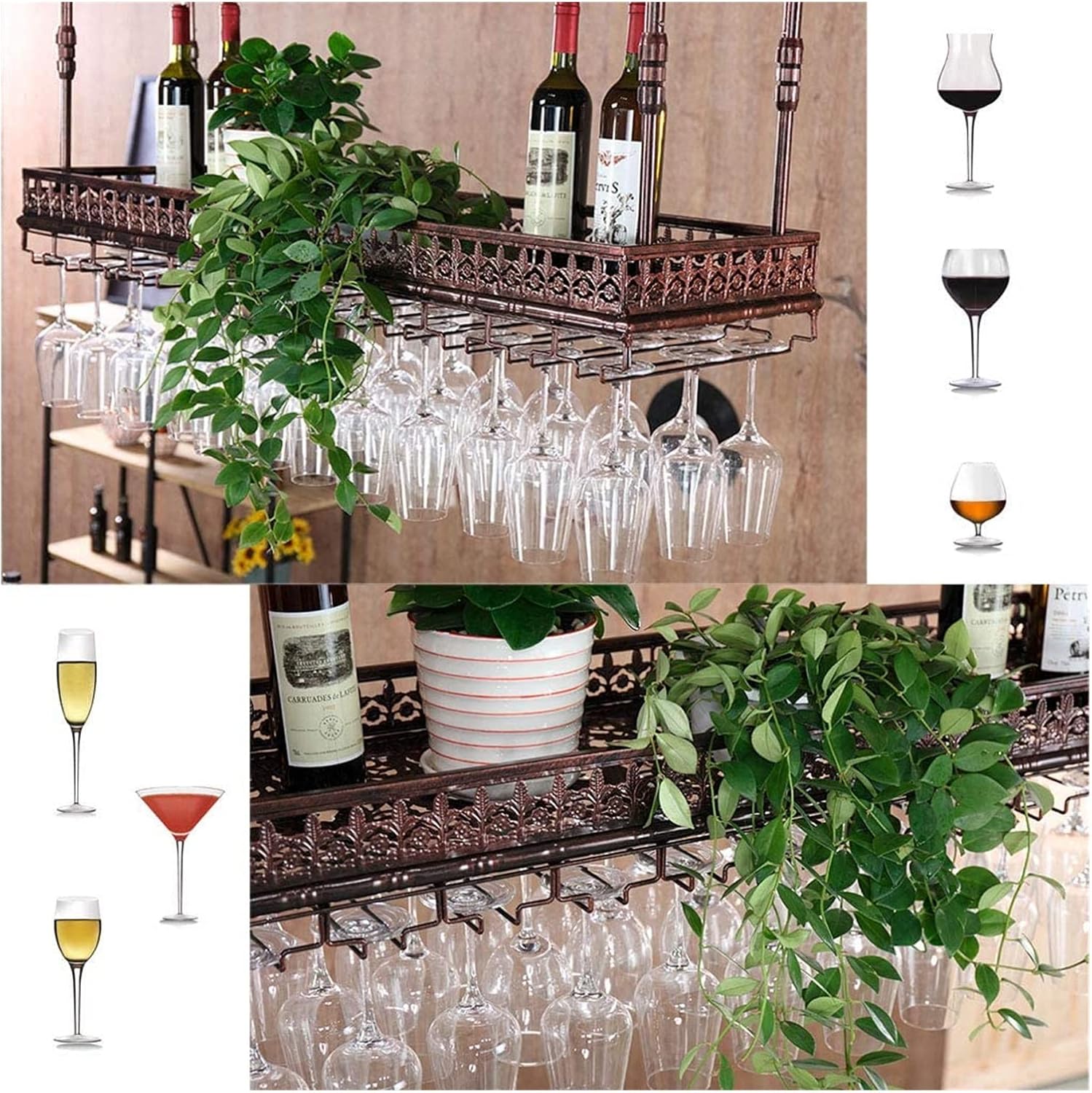ALDEPO Wall-Mounted Wine Glass Rack 48 Glasses