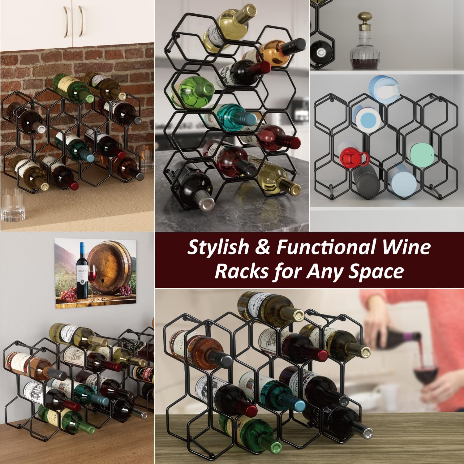 Buruis 14-Bottle Modern Metal Wine Rack - Black