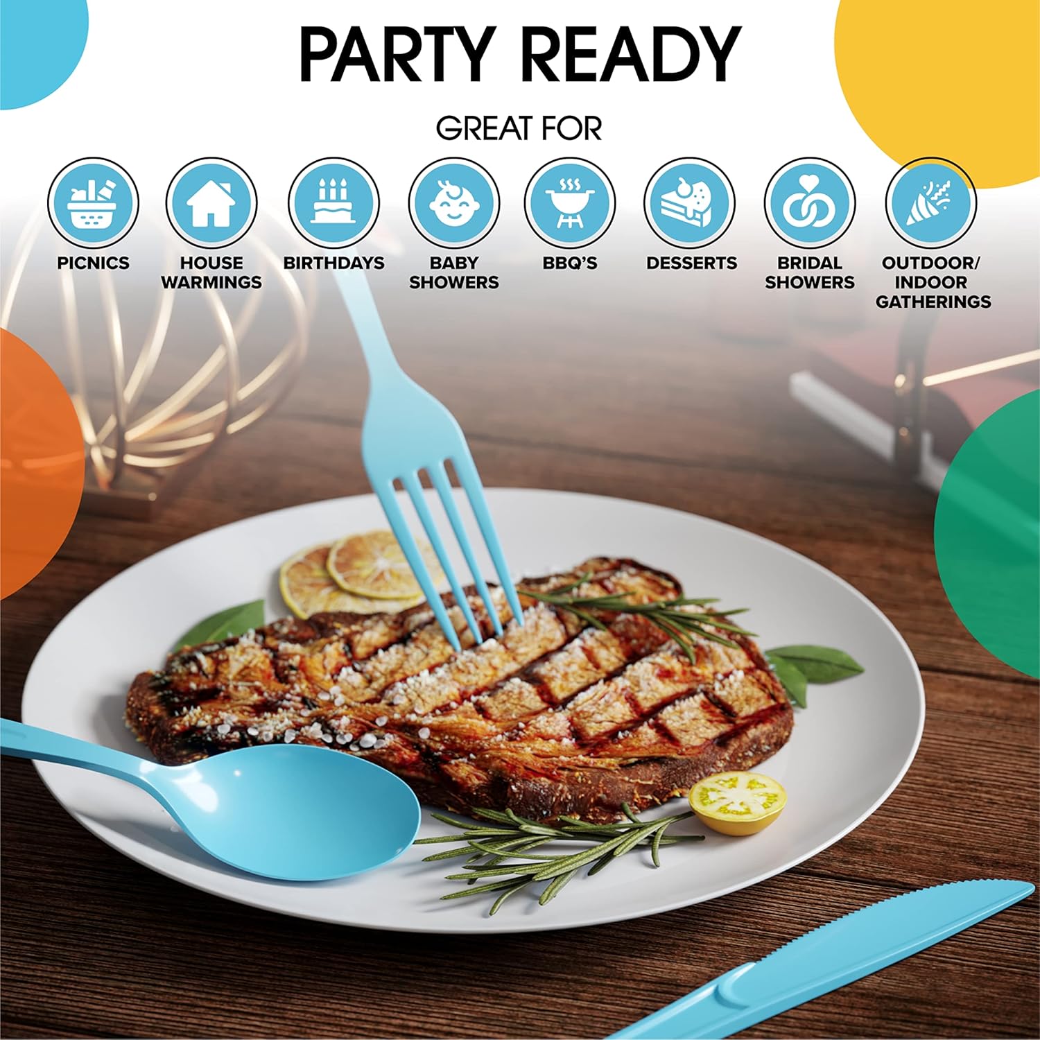 Light Blue Plastic Forks 50 Pcs Disposable Cutlery Set