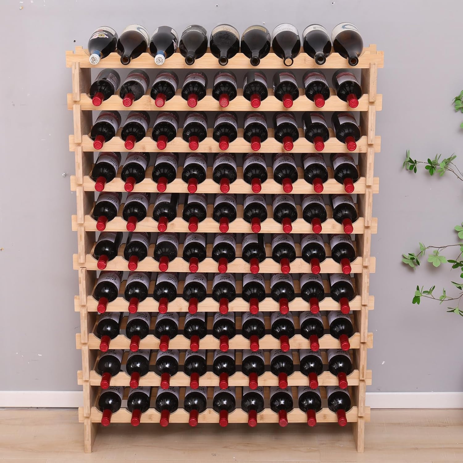 FDHUIJIA 90 Bottle Bamboo Wine Rack Cabinet
