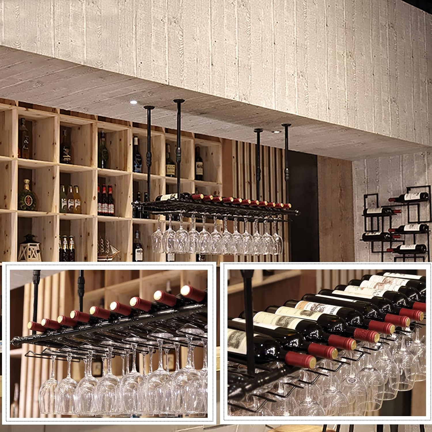 Industrial Black Metal Wine Glass Holder 120x30cm