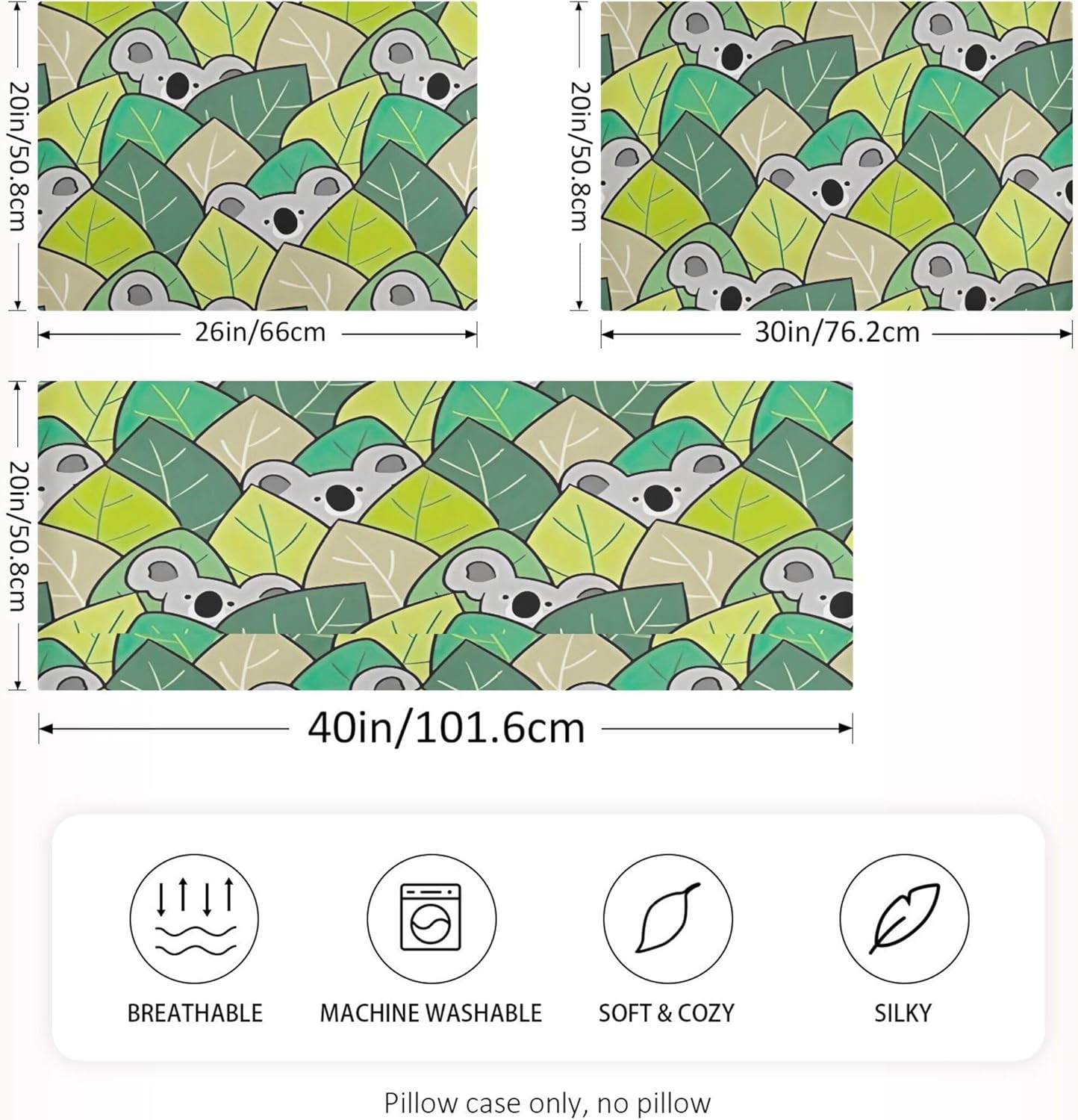 TSENQUE Cartoon Koala Bear Leaf Sateen Pillowcase 1
