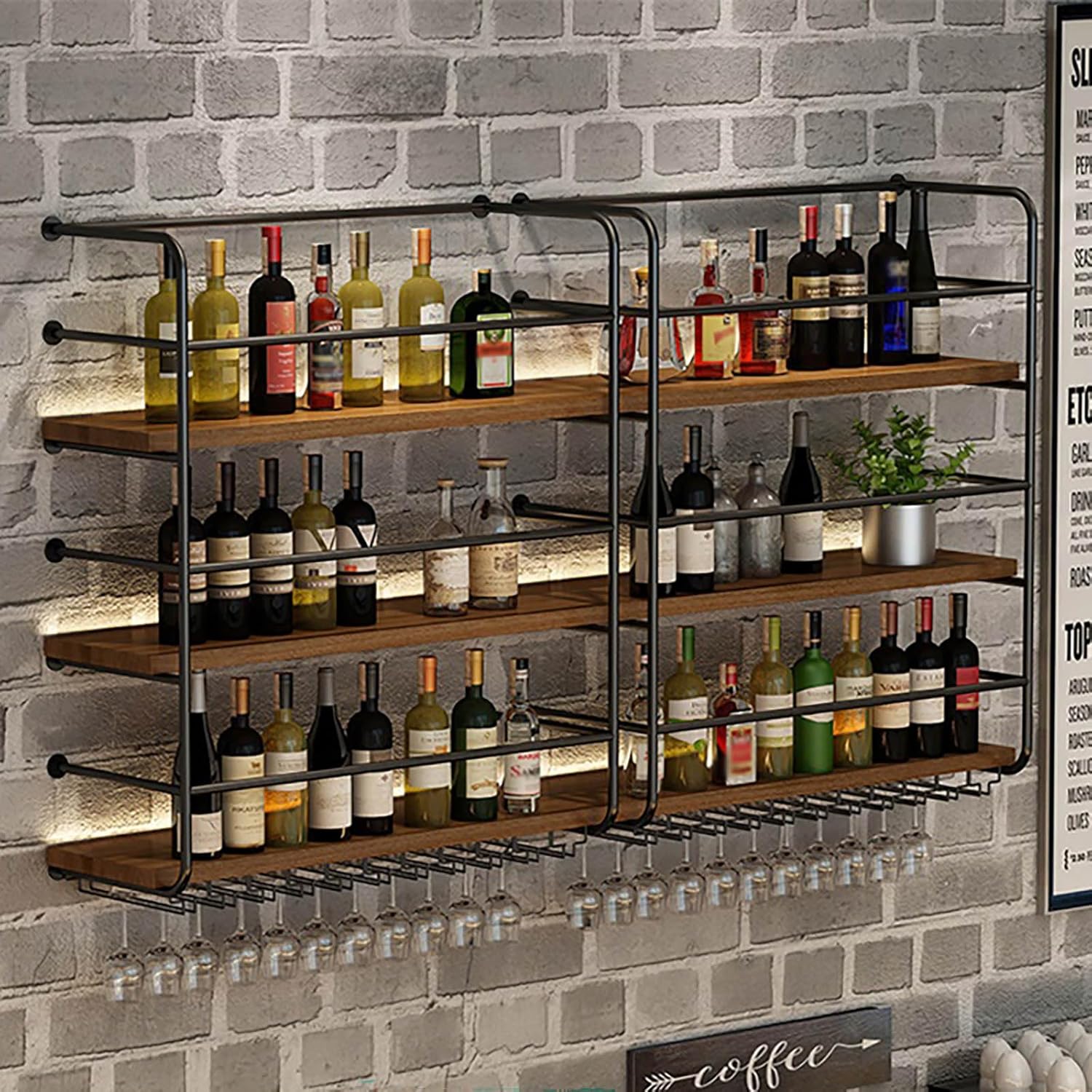 47in Industrial Wall Wine Rack 3-Tiers