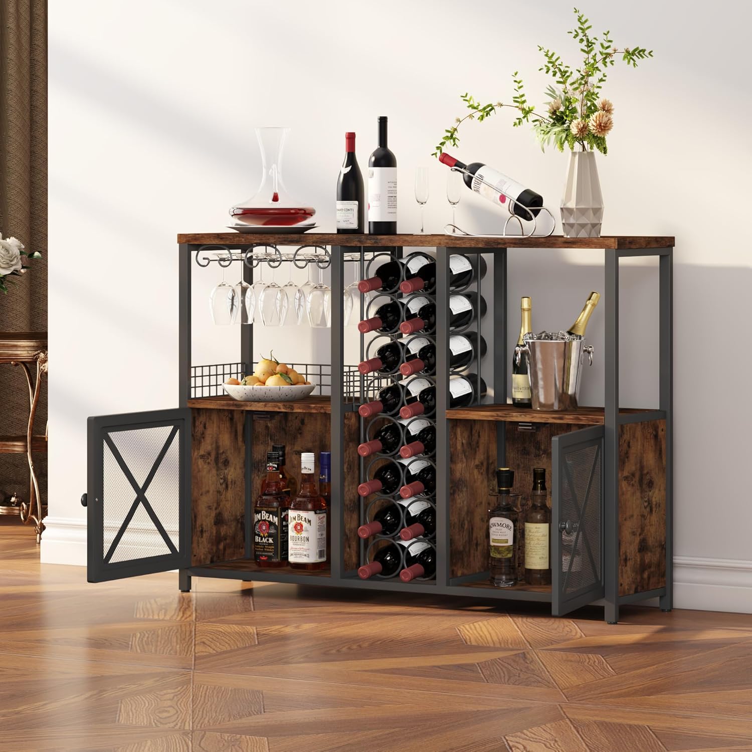 Homeiju Mini Bars Wooden Coffee Cabinet Modern