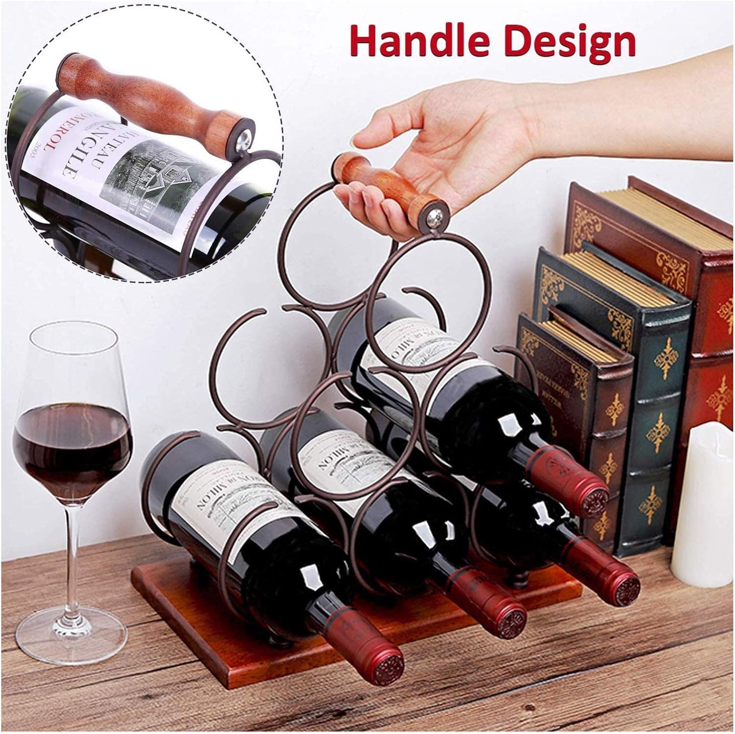 BOCbco Rustic Tabletop Wine Rack Holds 6 Bottles