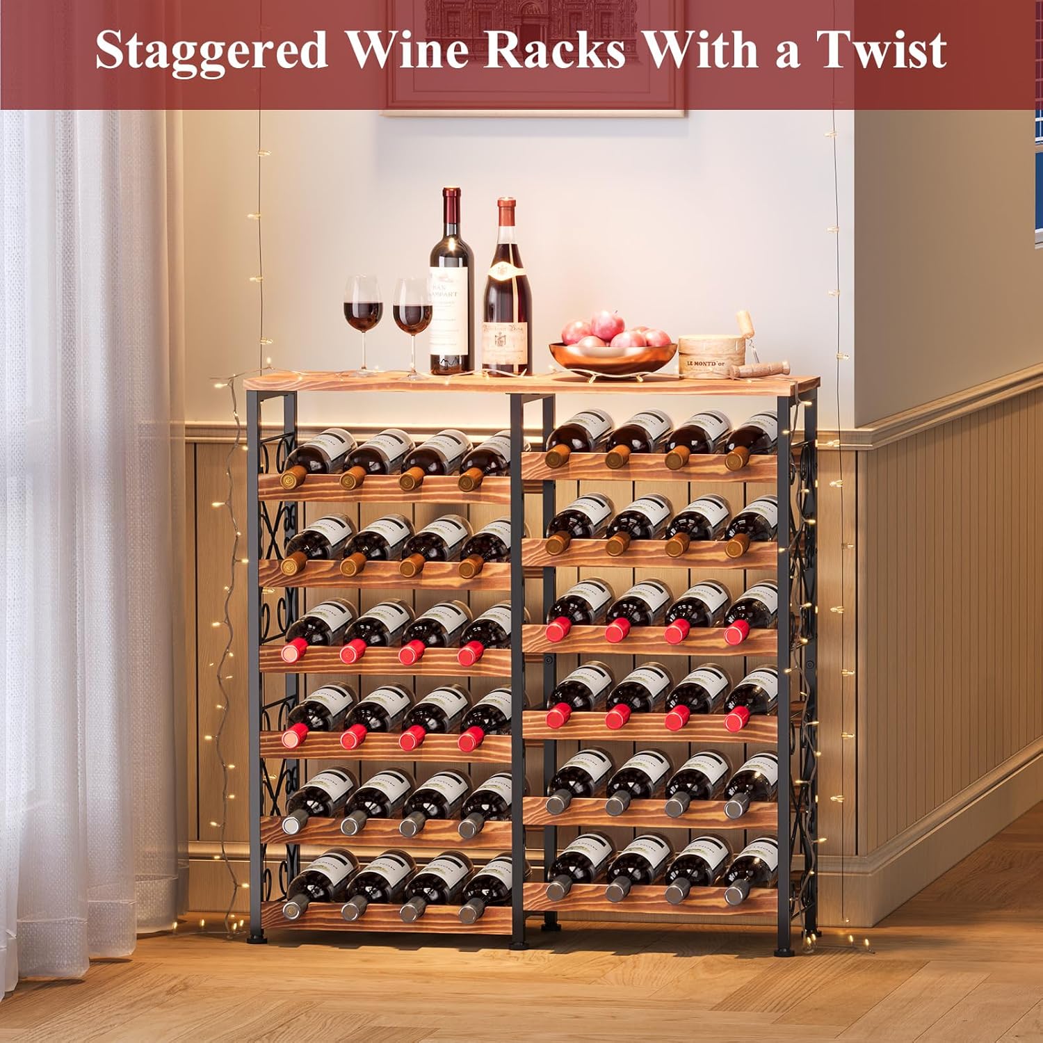Sonyabecca 48 Bottle Freestanding Wine Rack with Solid Wood Top