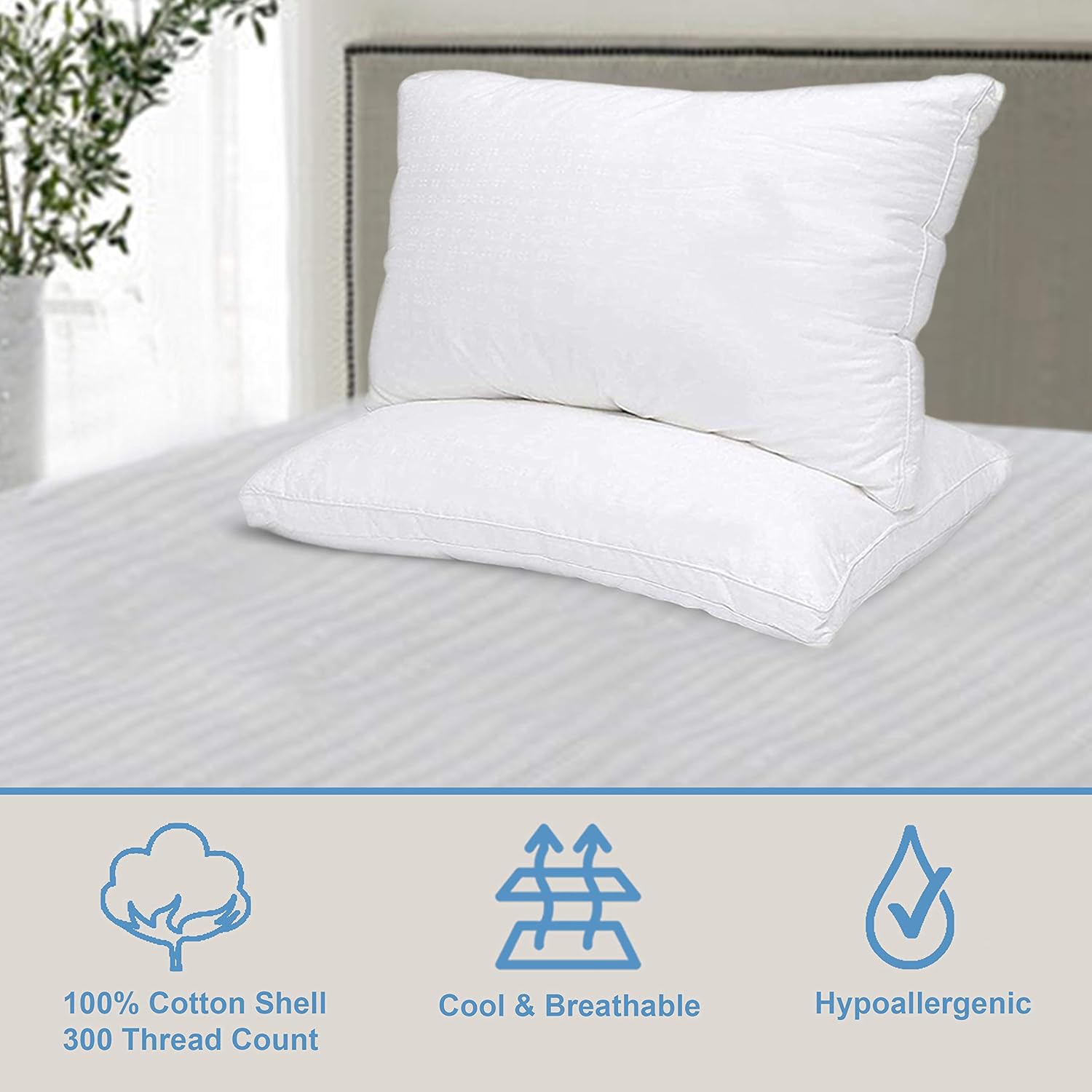 Maxi Mastertex Cooling Bed Pillows 2-Pack with Cotton Protectors