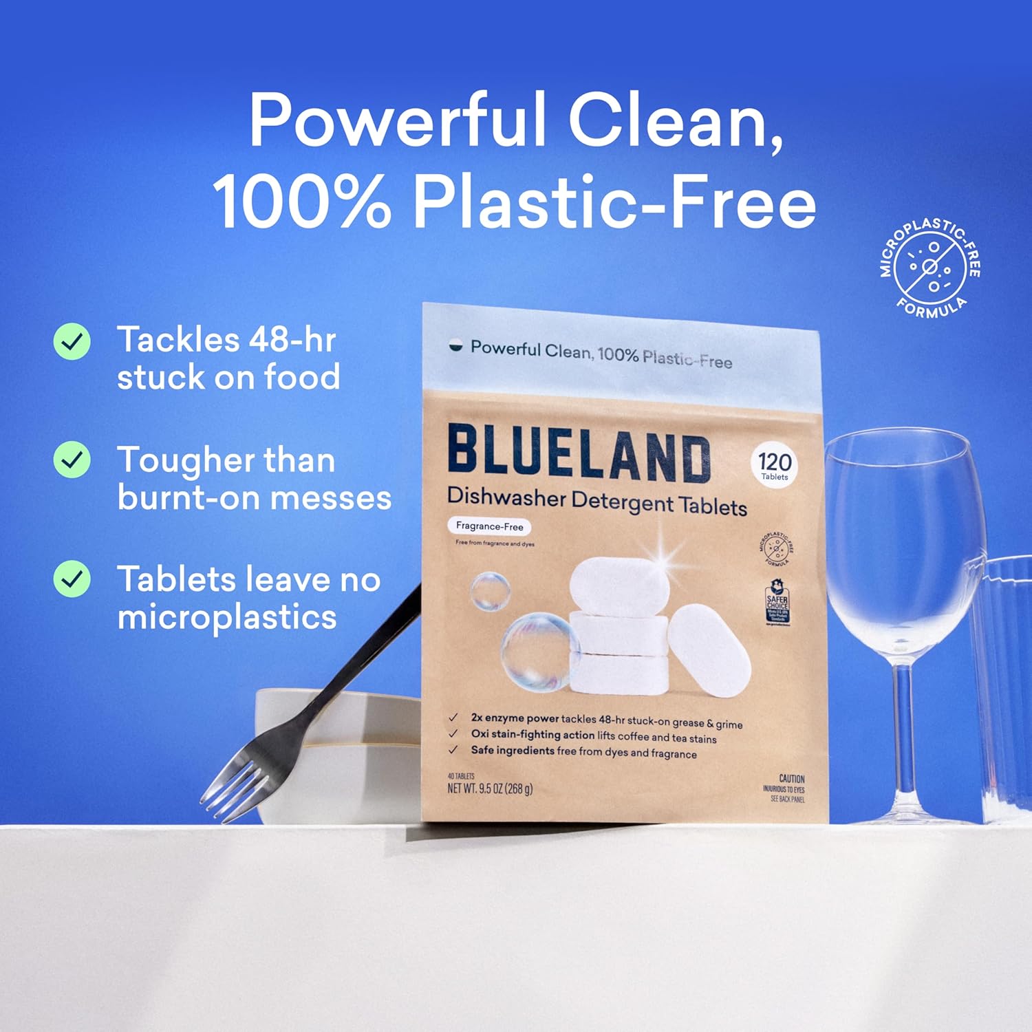 BLUELAND Plastic-Free Dishwasher Tablets 120 Count